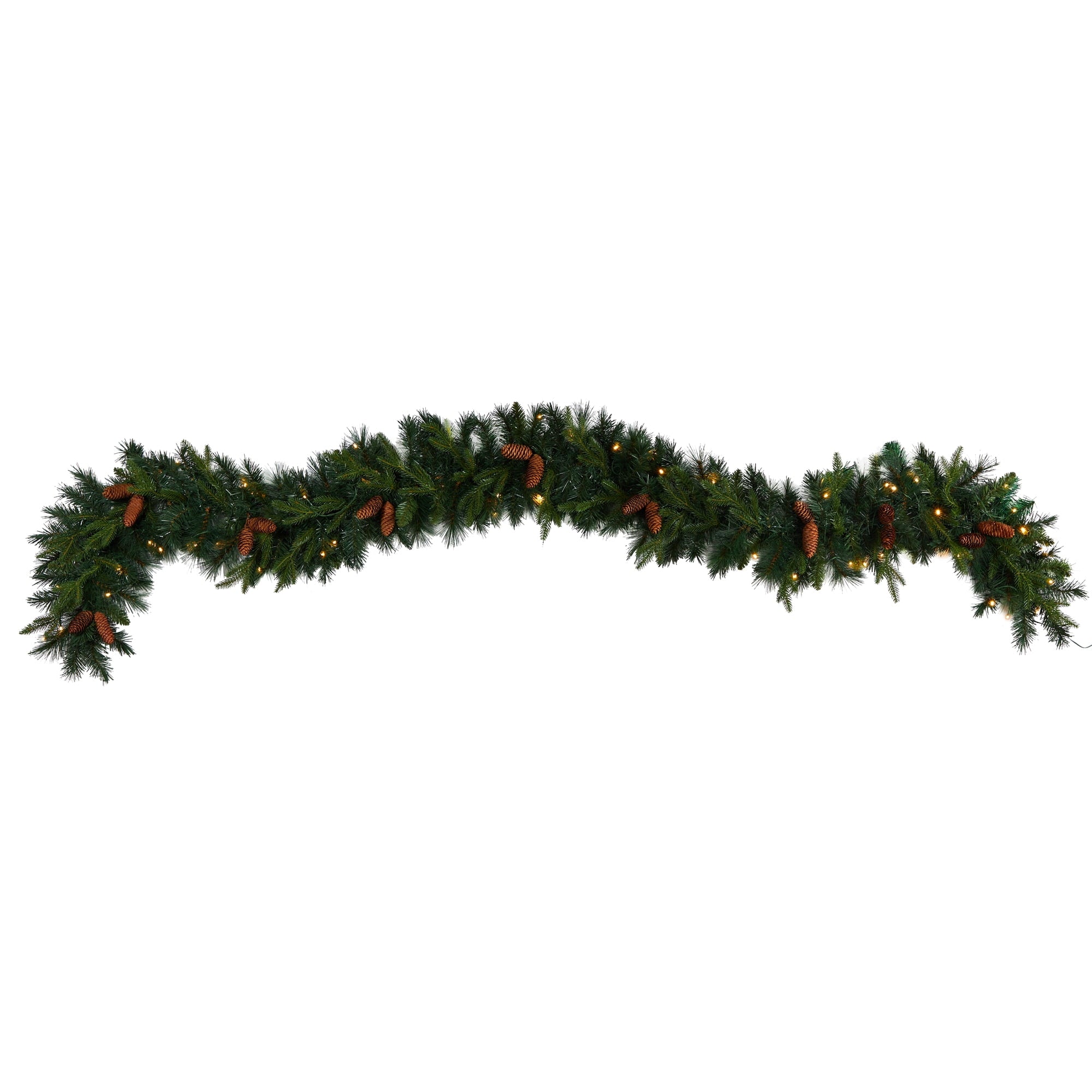 Nearly Natural Mixed Extra Wide Pine White Prelit LED Battery Operated Garland, with 286 Bendable Branches 108" (Green)
