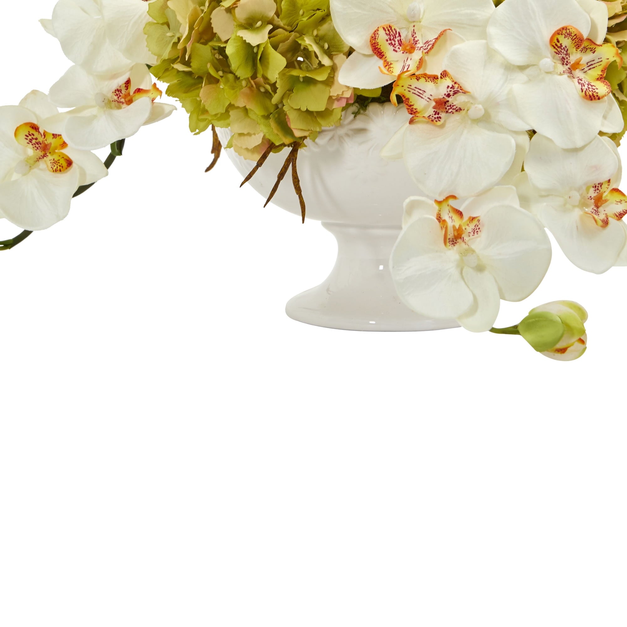 Nearly Natural Phalaenopsis and Hydrangea Artificial Arrangement in Pedestal Urn