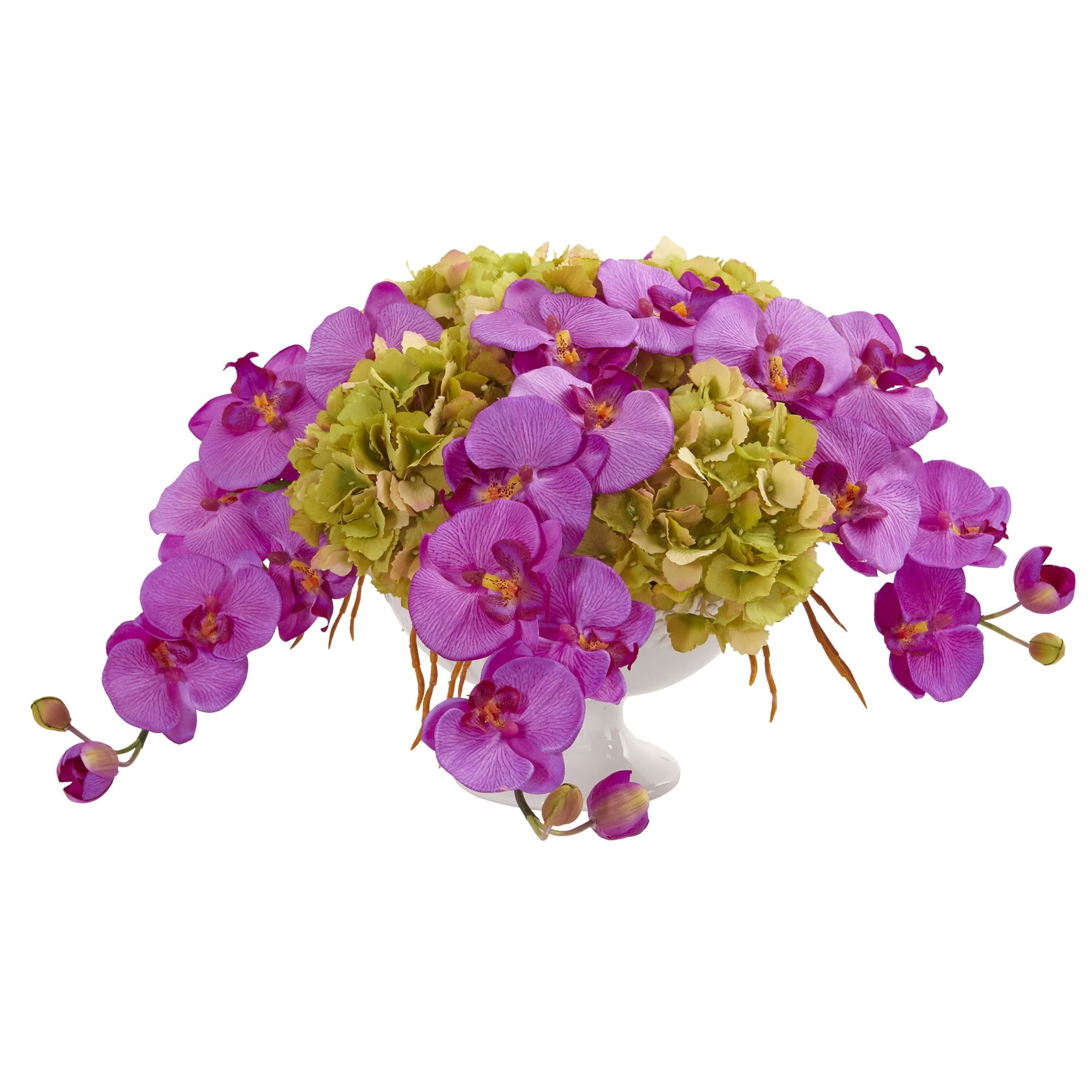 Nearly Natural Phalaenopsis and Hydrangea Artificial Arrangement in Pedestal Urn