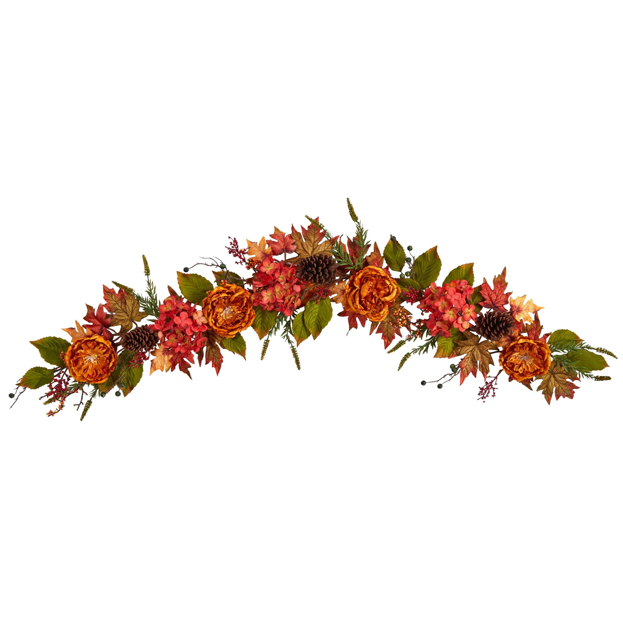 Nearly Natural Unlit Ranunculus Hydrangea Autumn Artificial Garland, 72" (Orange)
