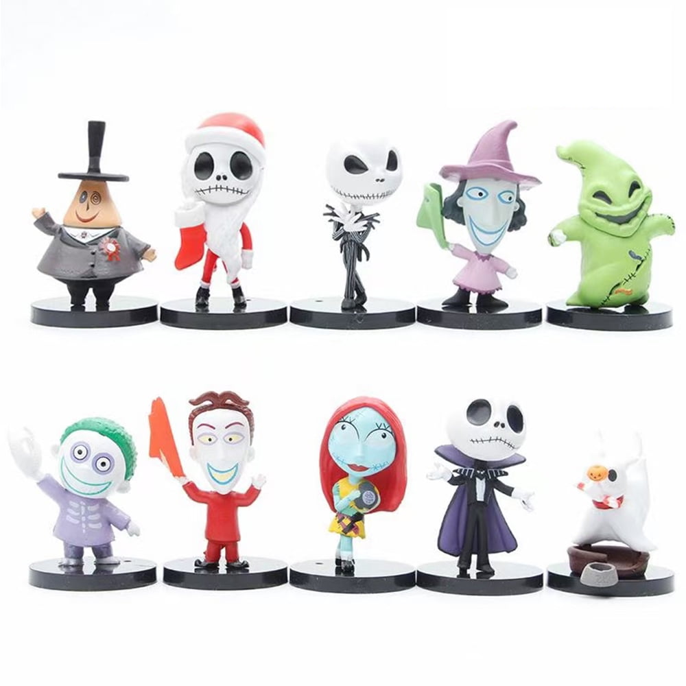 Nightmare Before Christmas Halloween Ornaments Jack Skeleton Birthday Cake Topper Set Featuring 2.75" Figure Set | Set of 10
