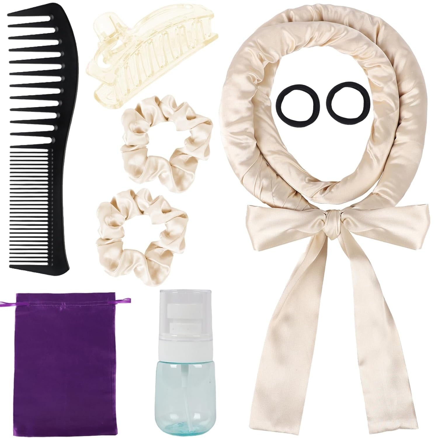 Heat Less Curling Headband for Overnight Curls, No Heat Hair Curling Ribbon and Set for Long Hair (Leopard Print)