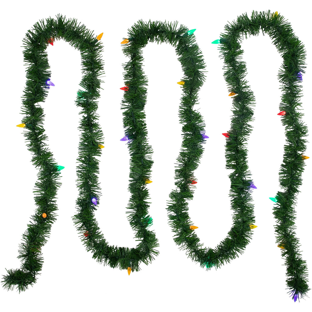 Northlight 18' x 3" Pre-Lit Pine Artificial Christmas Garland, Multicolor LED Faceted Lights