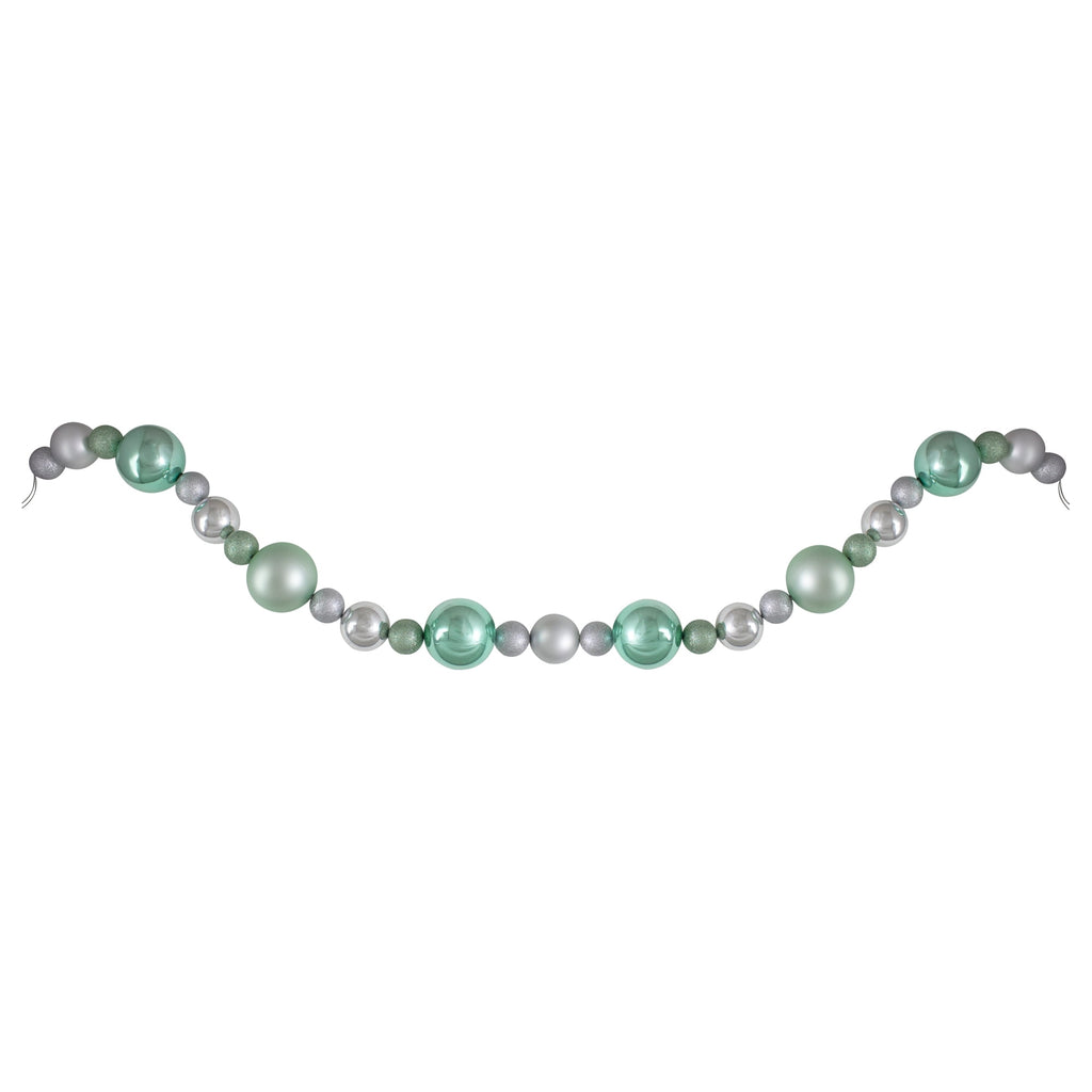 Northlight 3-Finish Shatterproof Ball Christmas Garland - 6' x 4" - Silver and Green - Unlit