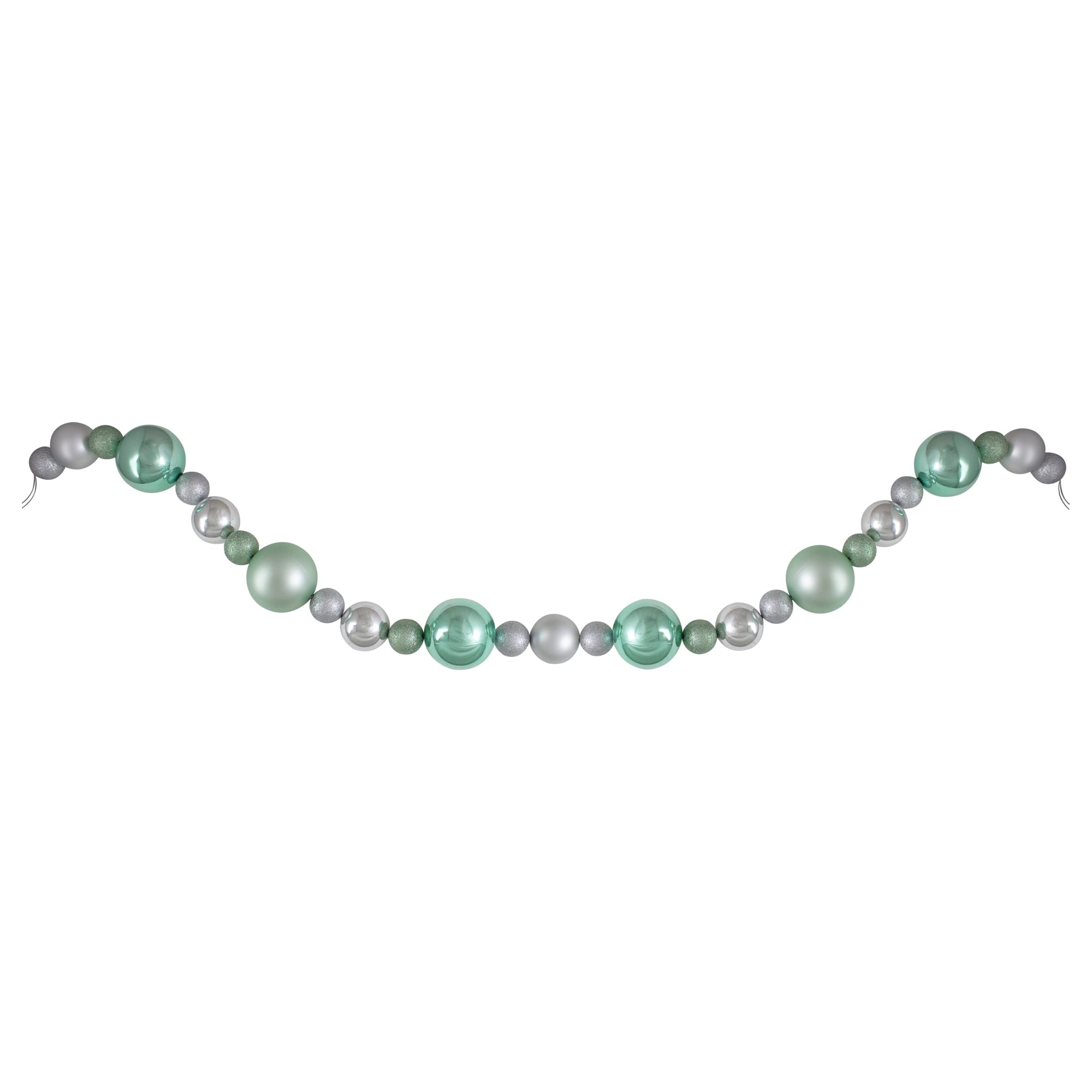 Northlight 3-Finish Shatterproof Ball Christmas Garland - 6' x 4" - Silver and Green - Unlit