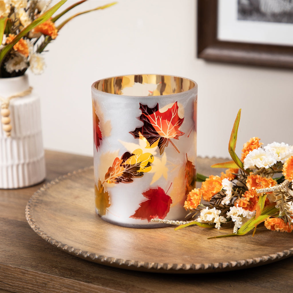 Northlight Autumn Leaves Glass Votive Candle Holder - 6"