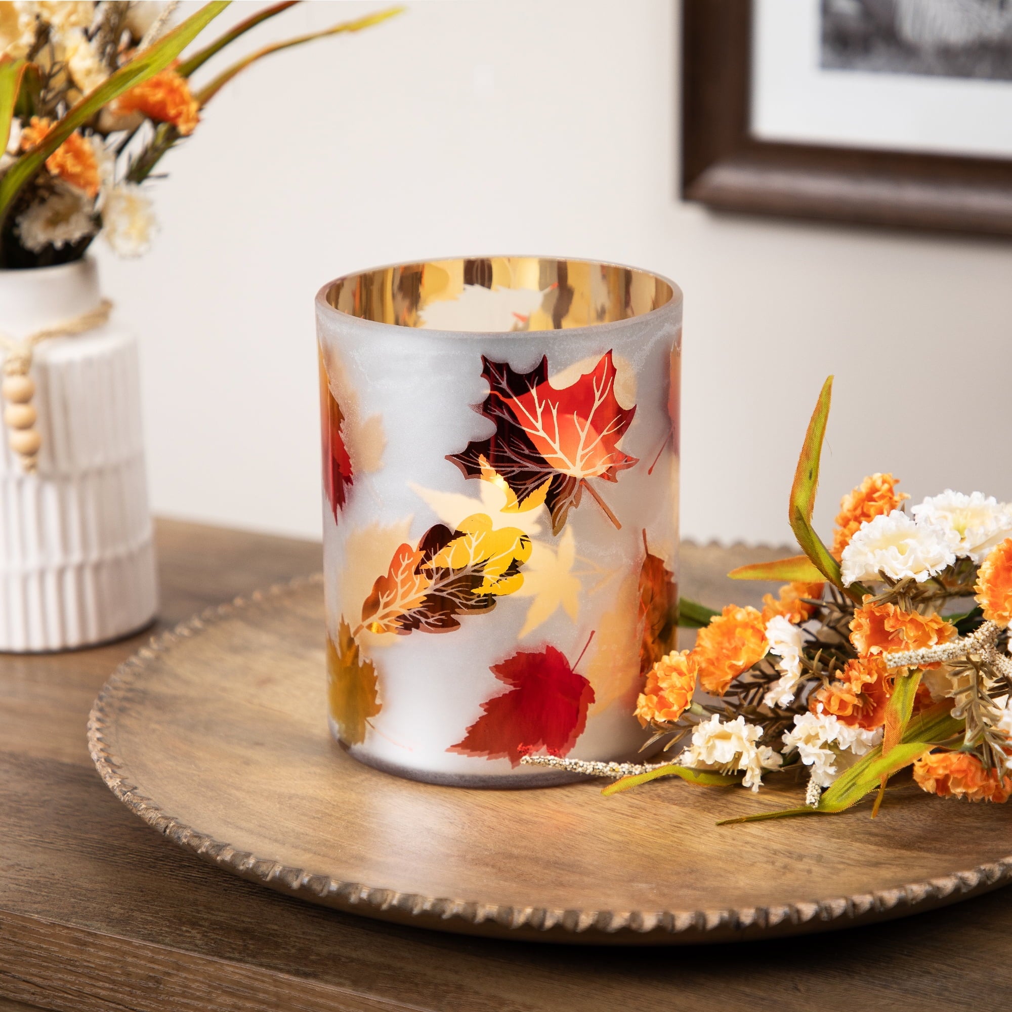 Northlight Autumn Leaves Glass Votive Candle Holder - 6"