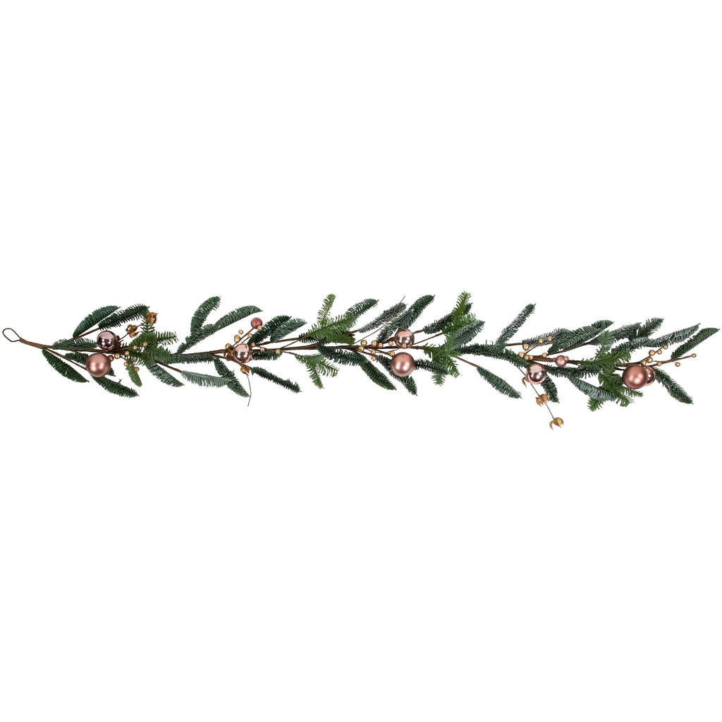Northlight 6' Rose Gold Ball Ornaments and Berries Artificial Christmas Garland Unlit