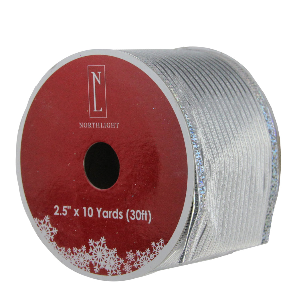 Northlight Club Pack of 12 Shimmery Silver Horizontal Wired Christmas Craft Ribbon Spools - 2.5" x