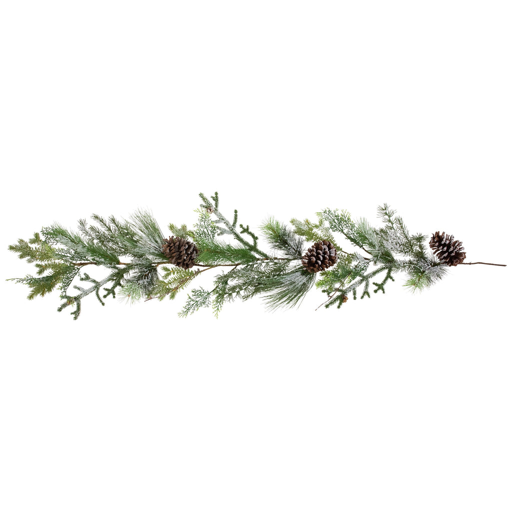 Northlight Frosted Mixed Pine and Cedar with Pinecones Artificial Christmas Garland - 5' x 10" -