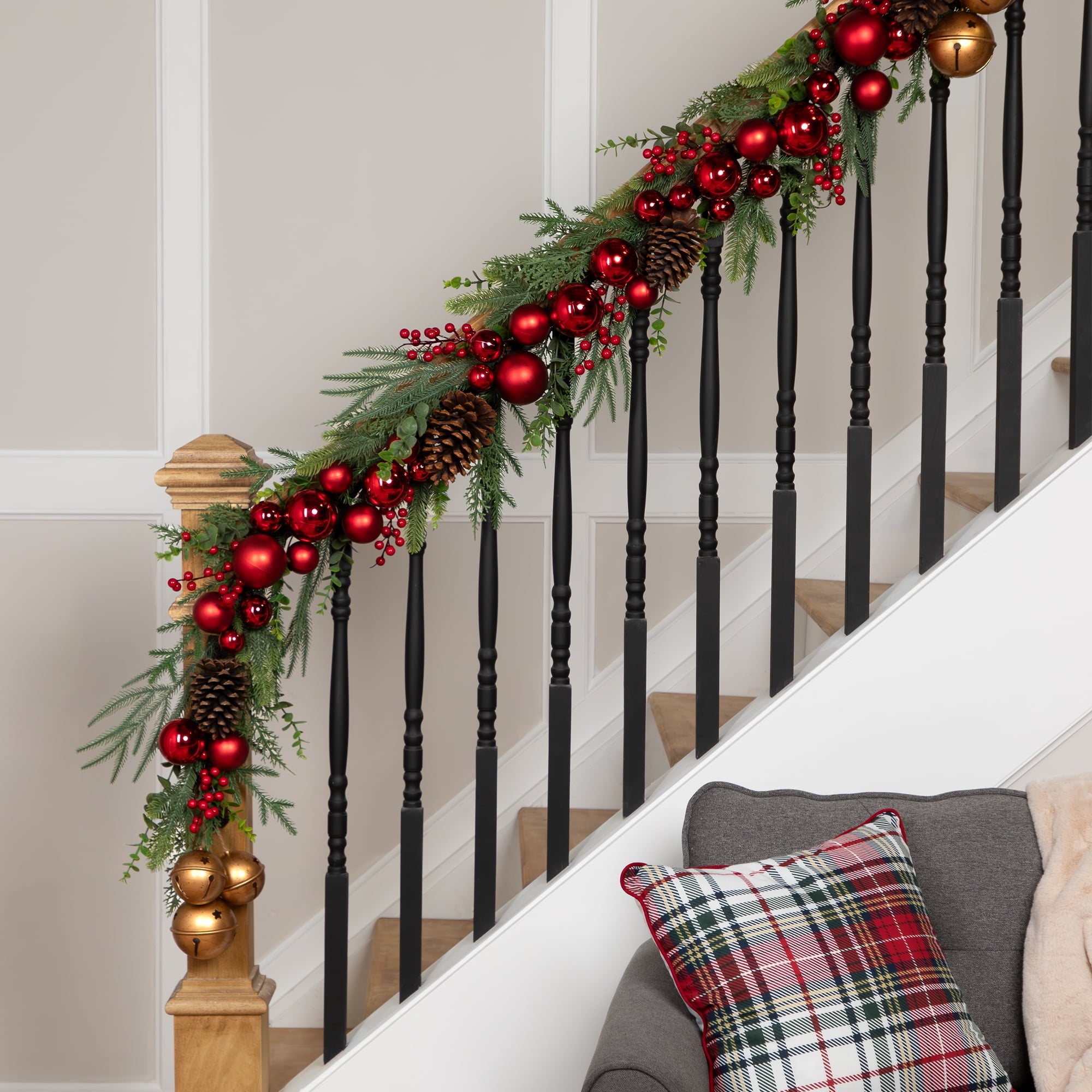 Northlight Mixed Foliage with Jingle Bells and Ornaments Artificial Christmas Garland - 6' x 8" -