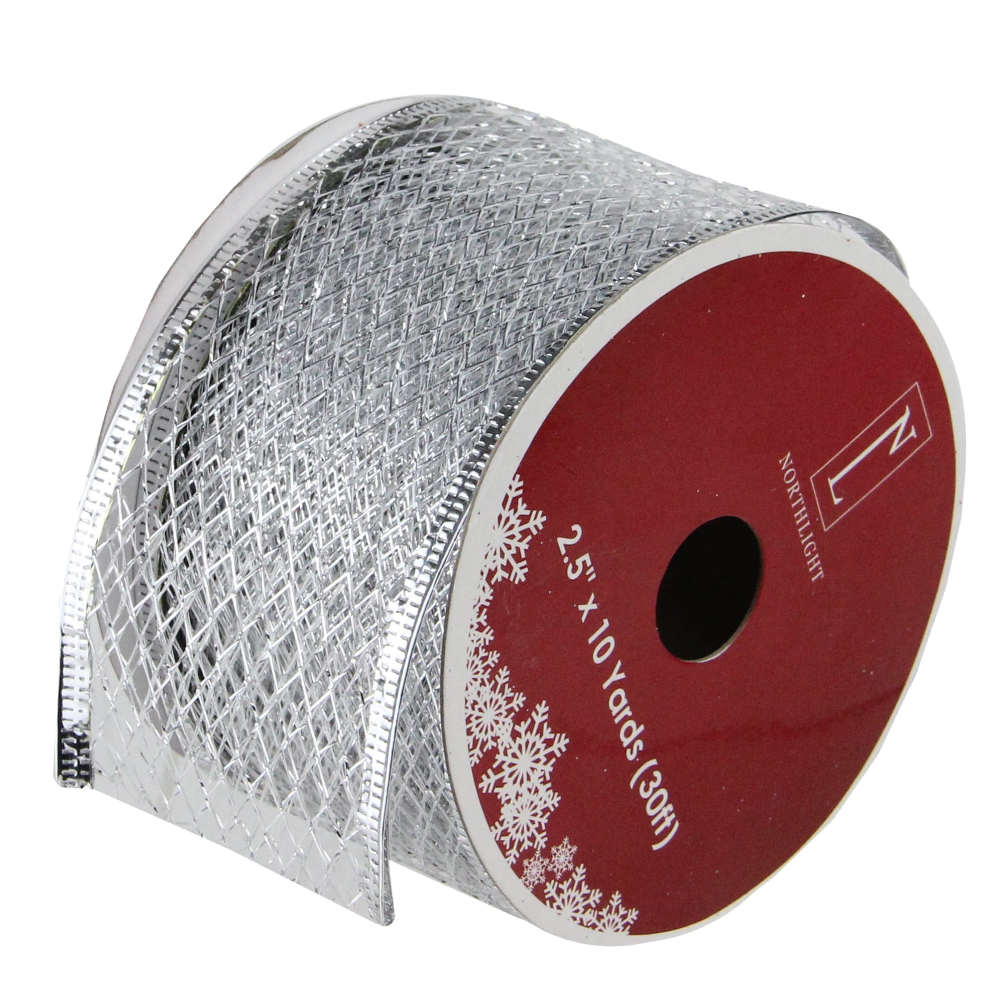 Northlight Pack of 12 Glittering Silver Metallic Lattice Christmas Wired Craft Ribbons - 2.5" x 120