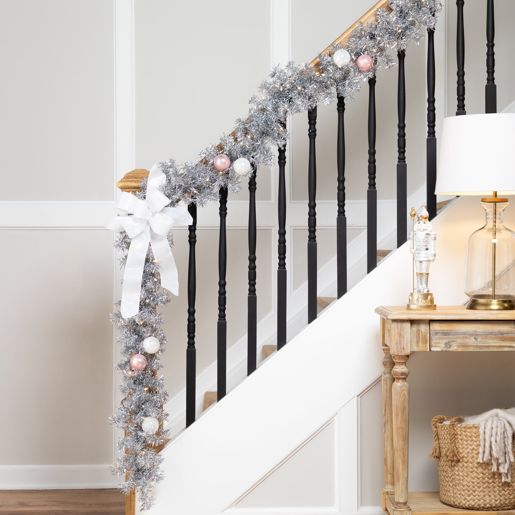 Northlight Pre-Lit Artificial Tinsel Christmas Garland - 9' x 8" - Silver - Clear Lights