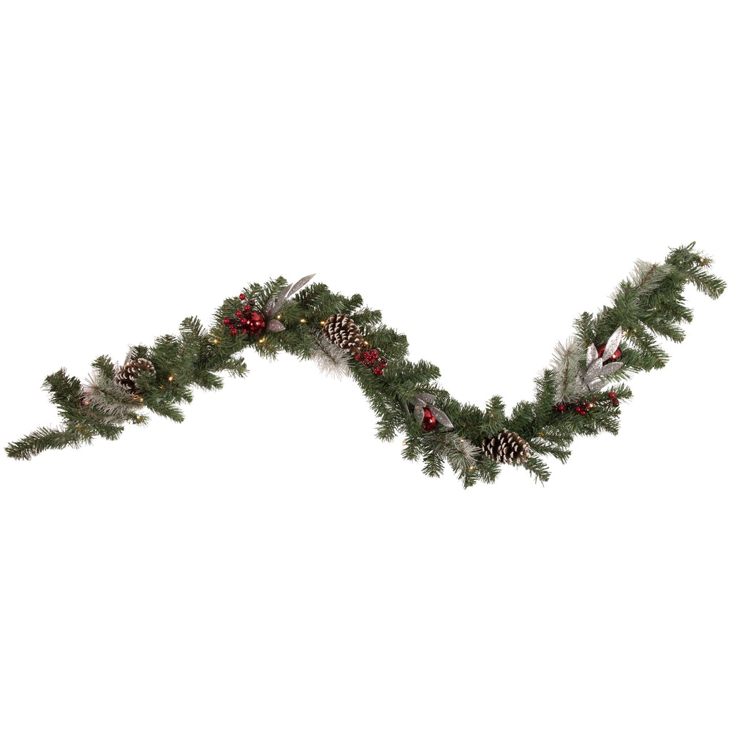 Northlight Pre-Lit Battery Operated Frosted Pine and Berries Christmas Garland - 6' x 9" - Cool