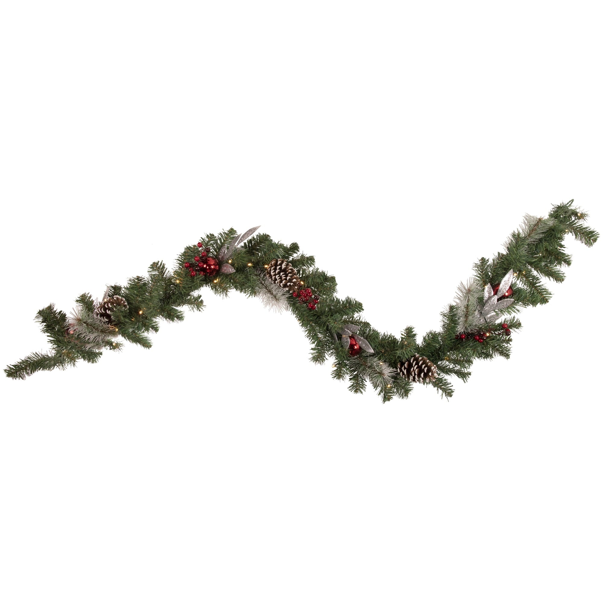 Northlight Pre-Lit Battery Operated Frosted Pine and Berries Christmas Garland - 6' x 9" - Cool