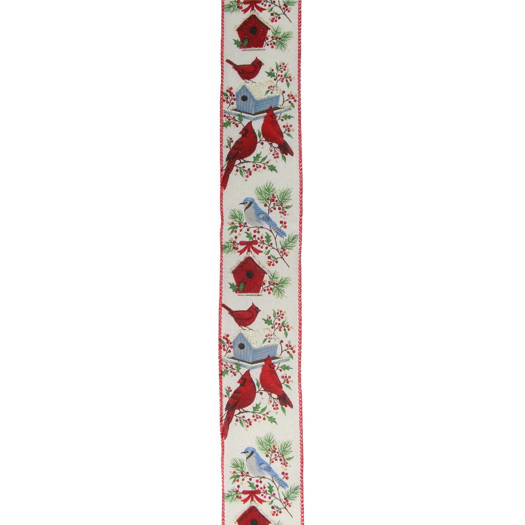 Northlight Red and Blue Cardinals with Bird Wired Craft Ribbon 2.5" x 16 Yards