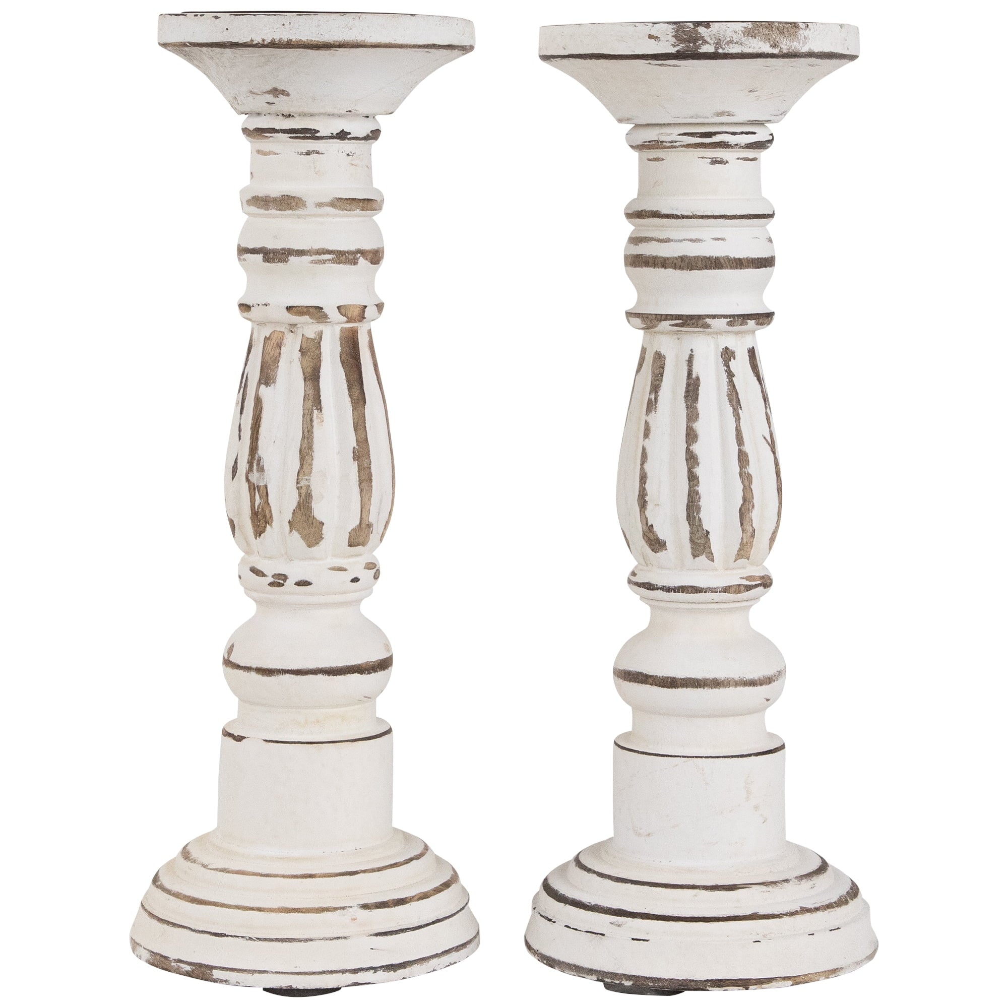 Northlight Set of 2 Antique White Pillar Candle Holders 12"
