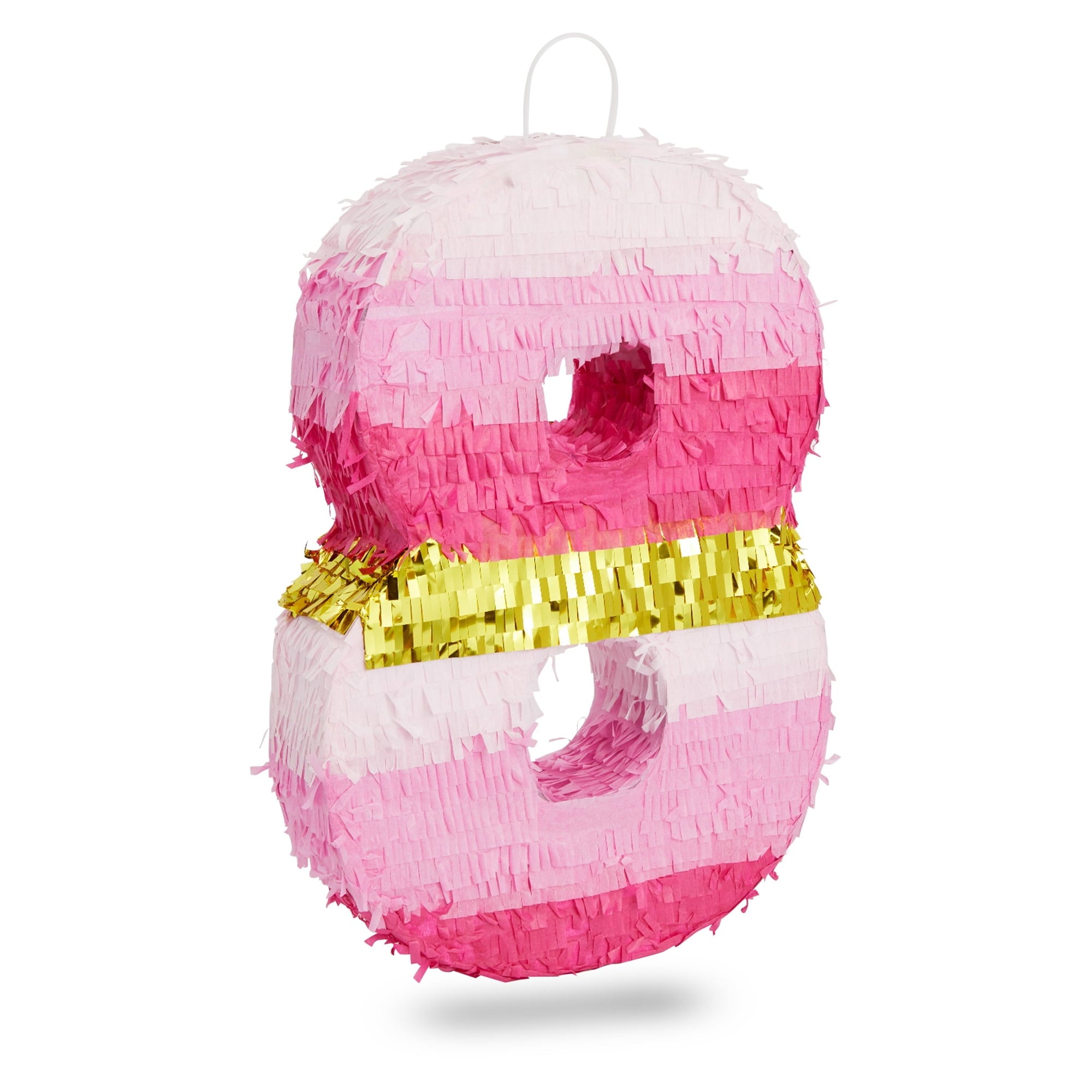 BLUE PANDA Number 8 Pinata, Pink and Gold for Kids Ages 3-14 Birthday Party Decorations, Fiesta, Anniversary Celebration, Small (16.5 x 11 x 3 In)