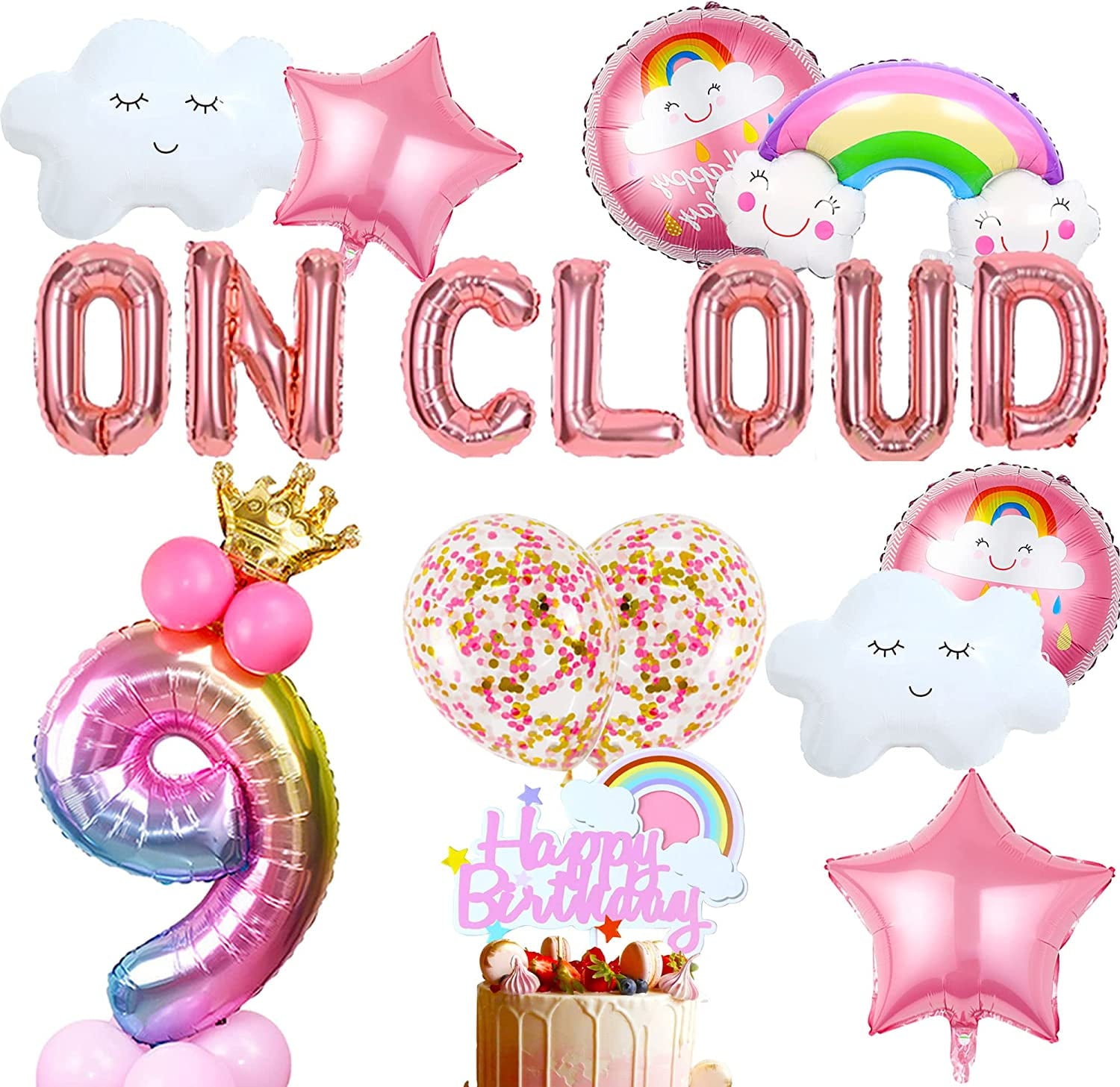 On Cloud 9 ROSE GOLD Balloons Banner on cloud nine birthday party decorations for 9 Year Old Girl 9th birthday Party Invite Decorations