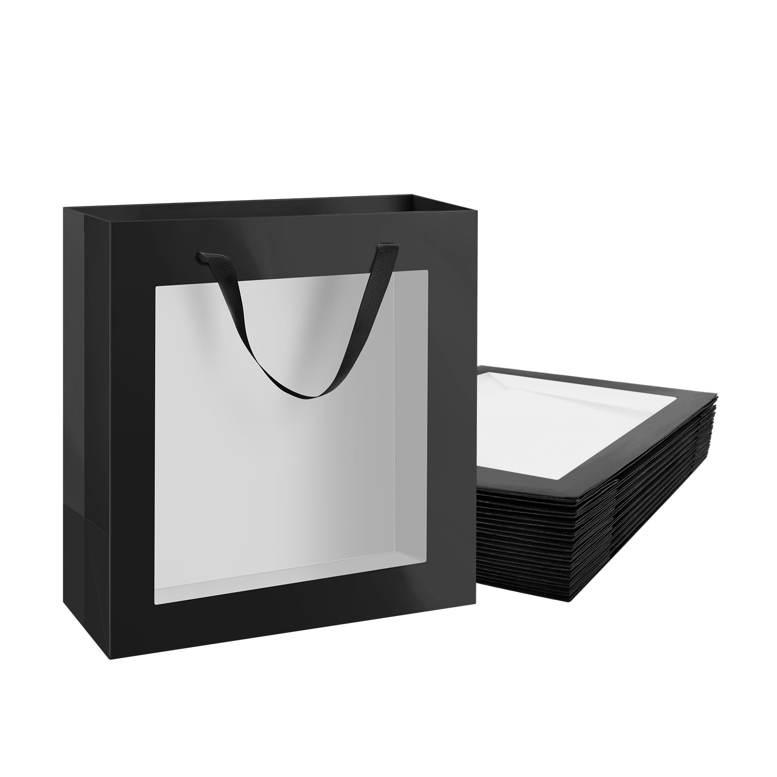 PACKHOME 12pcs White Gift Bags with Window, 10x4.5x11 inches Gift Bags with Handles for Valentine