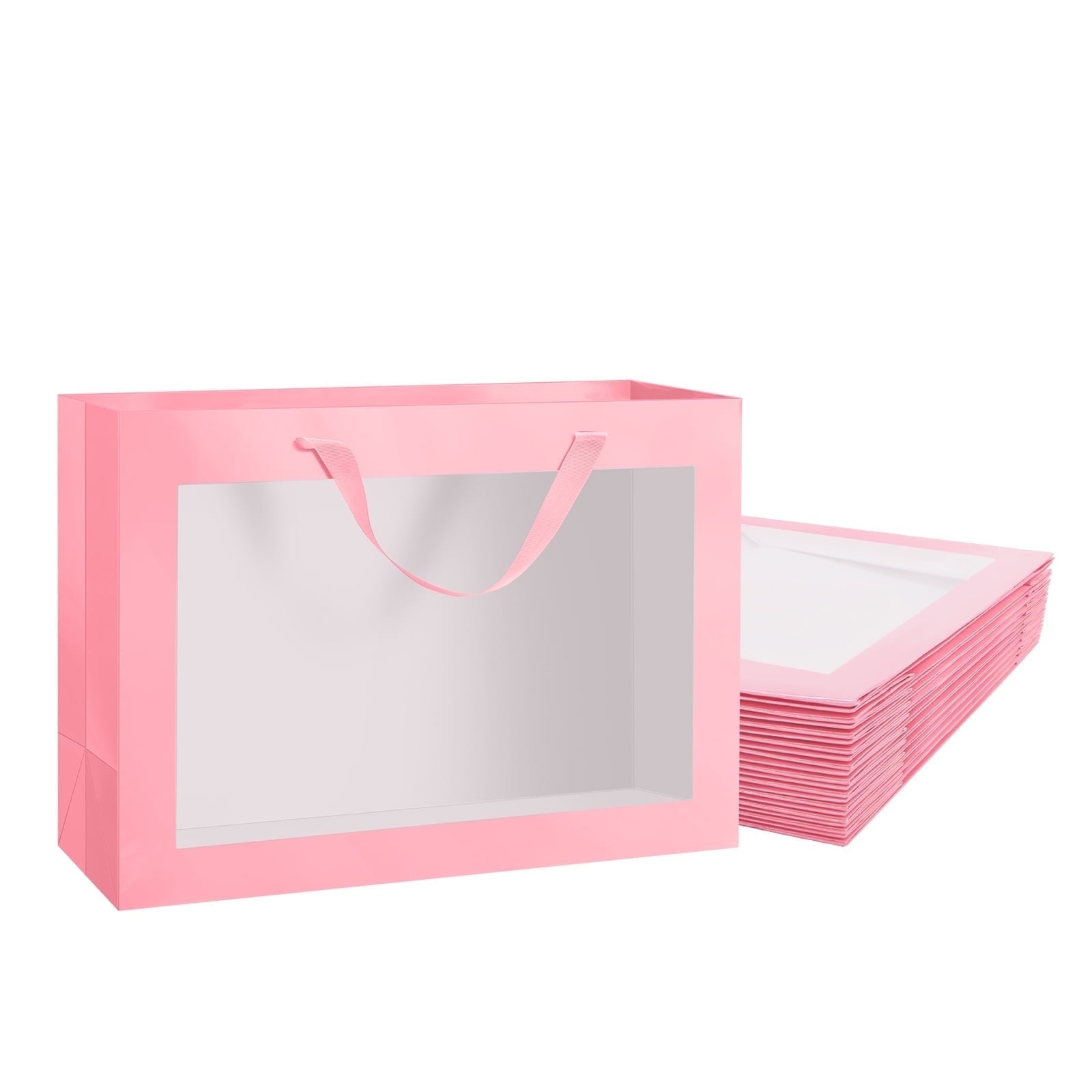 PACKHOME 12pcs White Gift Bags with Window, 10x4.5x11 inches Gift Bags with Handles for Valentine