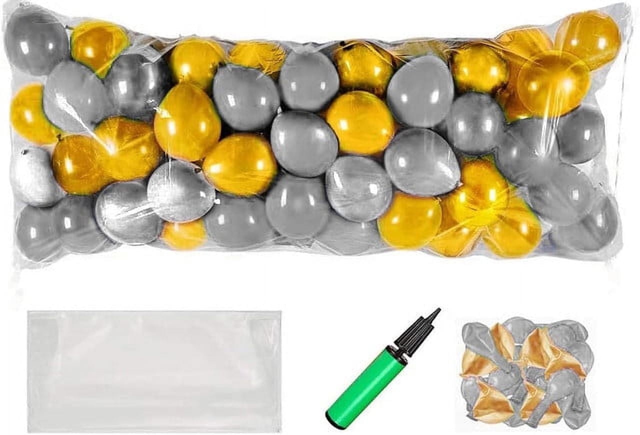 PMU New Year's Eve Party Balloon Drop Kit (100 - 5in or 50 - 9in Balloons with Hand Pump) Black and Gold Assortment 2025 New Year Celebration Accessories (41377-00103-905152-72580) Pkg/1