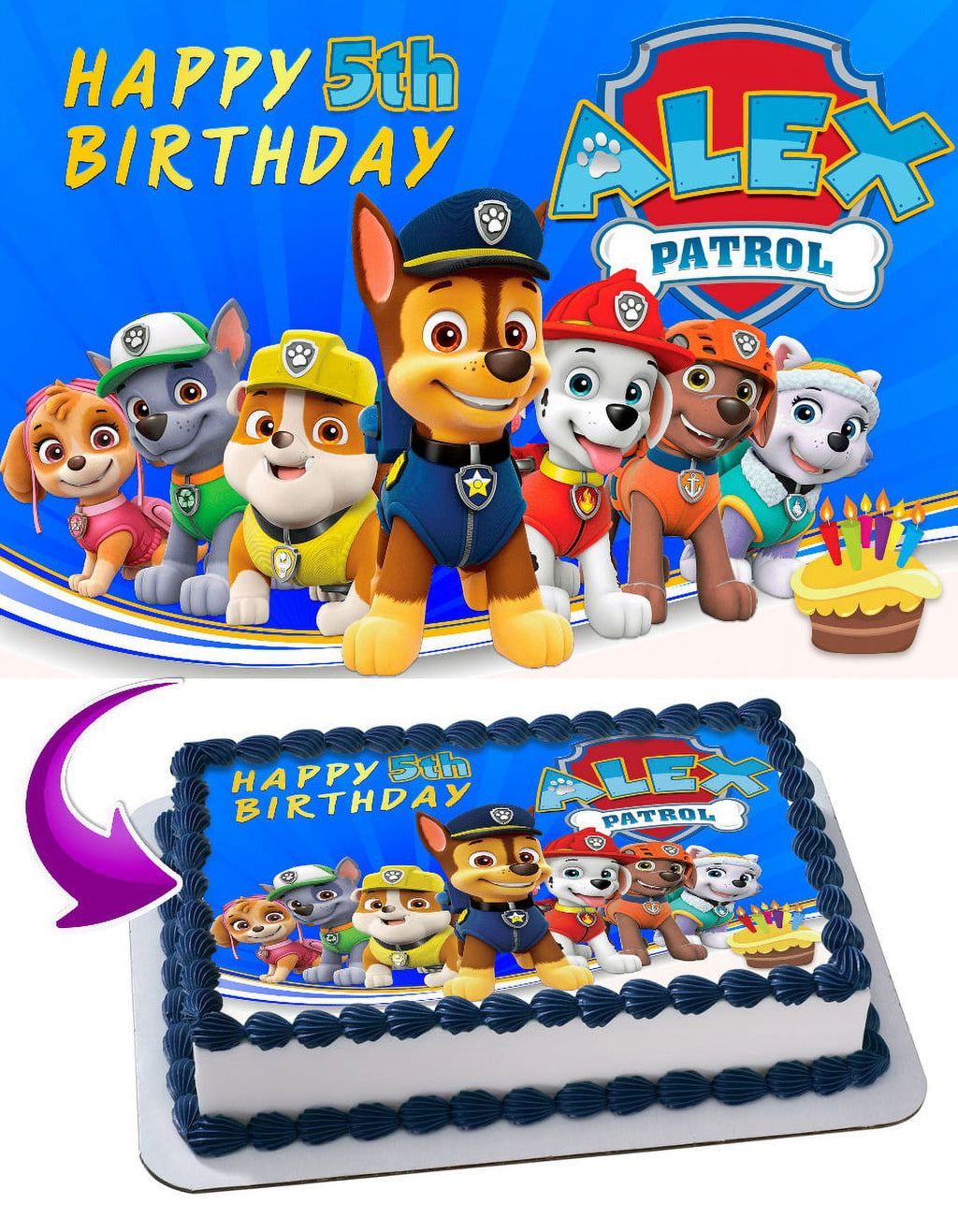 Paw Patrol - Edible Cake Topper - 11.7 x 17.5 Inches 1/2 Sheet rectangular