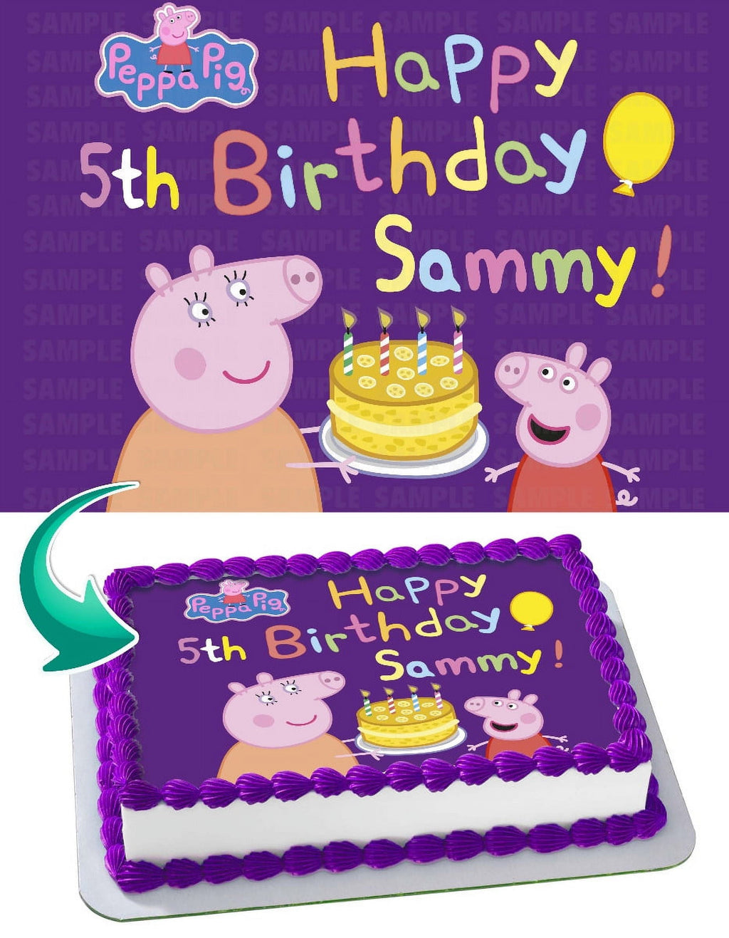 Peppa Pig 3 - Edible Cake Topper - 11.7 x 17.5 Inches 1/2 Sheet rectangular