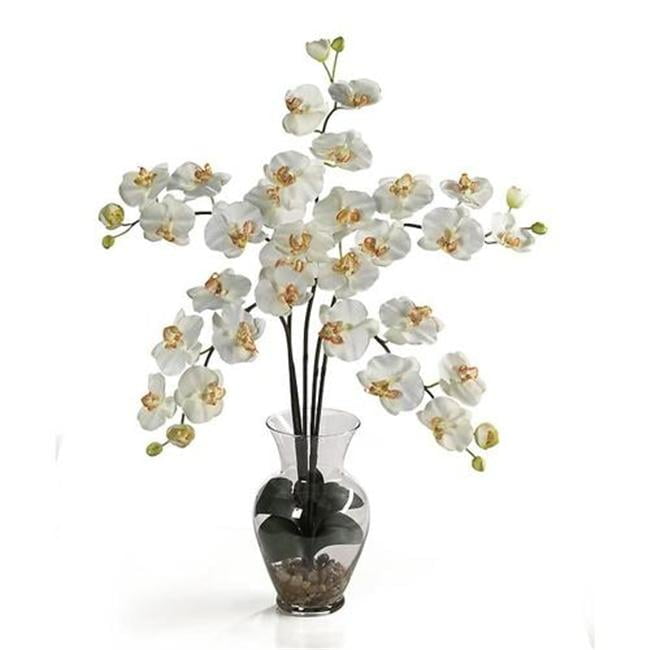 Nearly Natural Phalaenopsis Liquid Illusion Silk Flower Arrangement, White