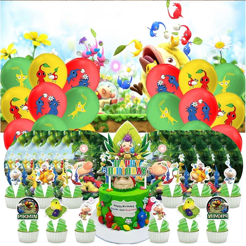 Pikmin Party Supplies Balloons Tableware Birthday Decorations Plates Banner Cake Topper Backdrop
