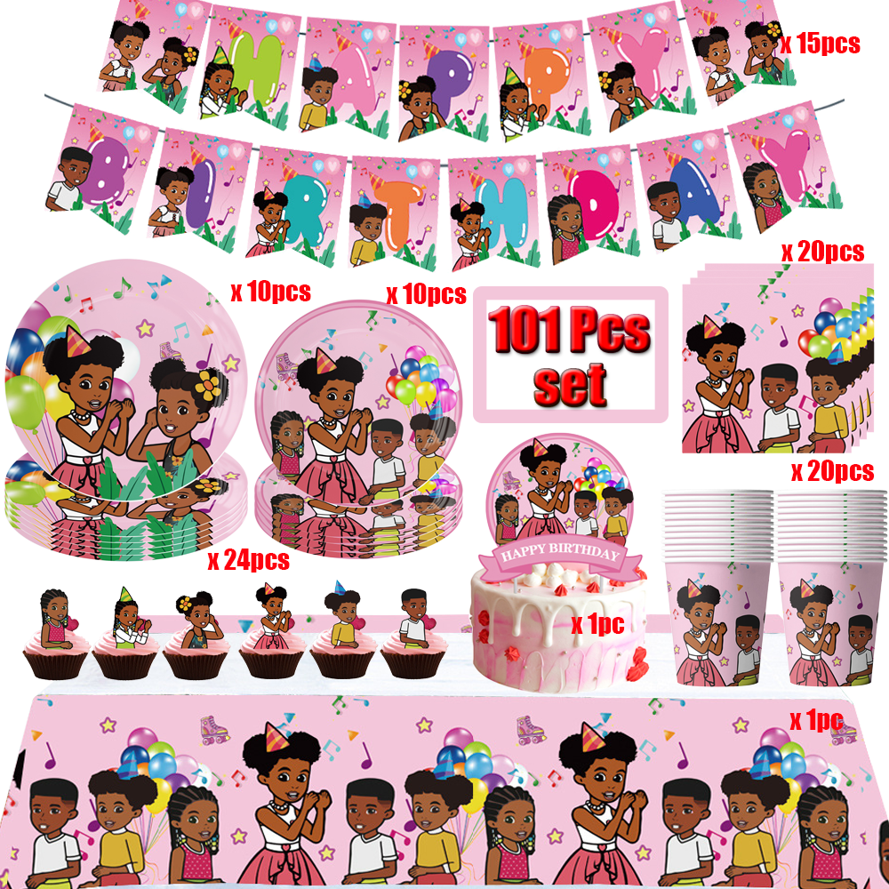 Pink Black Girl Gracies Birthday Decorations for Kids Corner Party Favors Balloons Event Supplies Disposable Tableware Gifts
