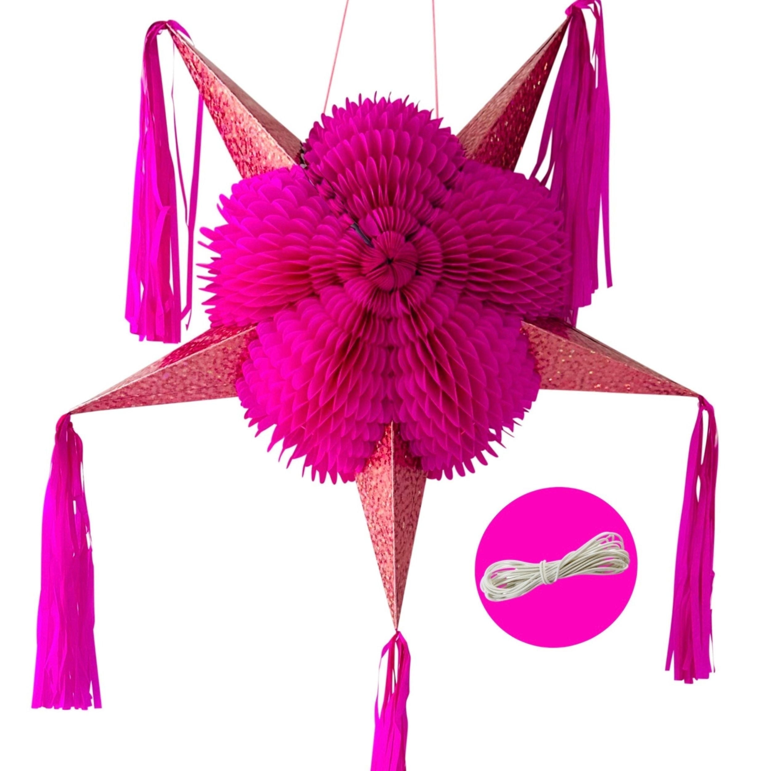 Extra Large 32" Pinata, Mexican Star with Gold Cones and 30-ft Rope - Handmade, Foldable Piñata for Birthday Parties and Mexican Fiestas