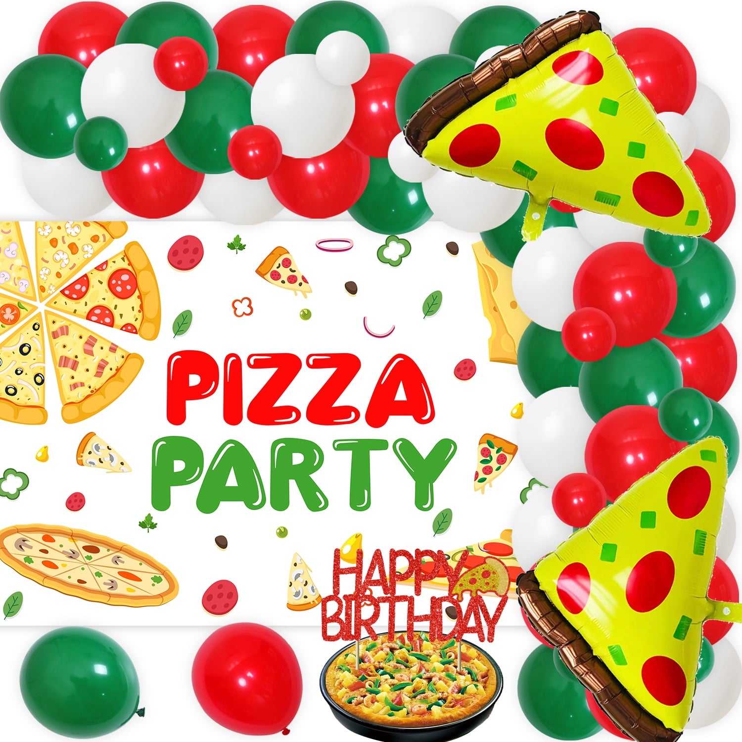 74Pcs Pizza Theme Party Decoration Set, Pizza Birthday Party Decoration Kit - Pizza theme SLICE SLICE BABY Backdrop, Sliced pizza foil balloon, Balloon Arch Garland kit for Boys Girls baby shower