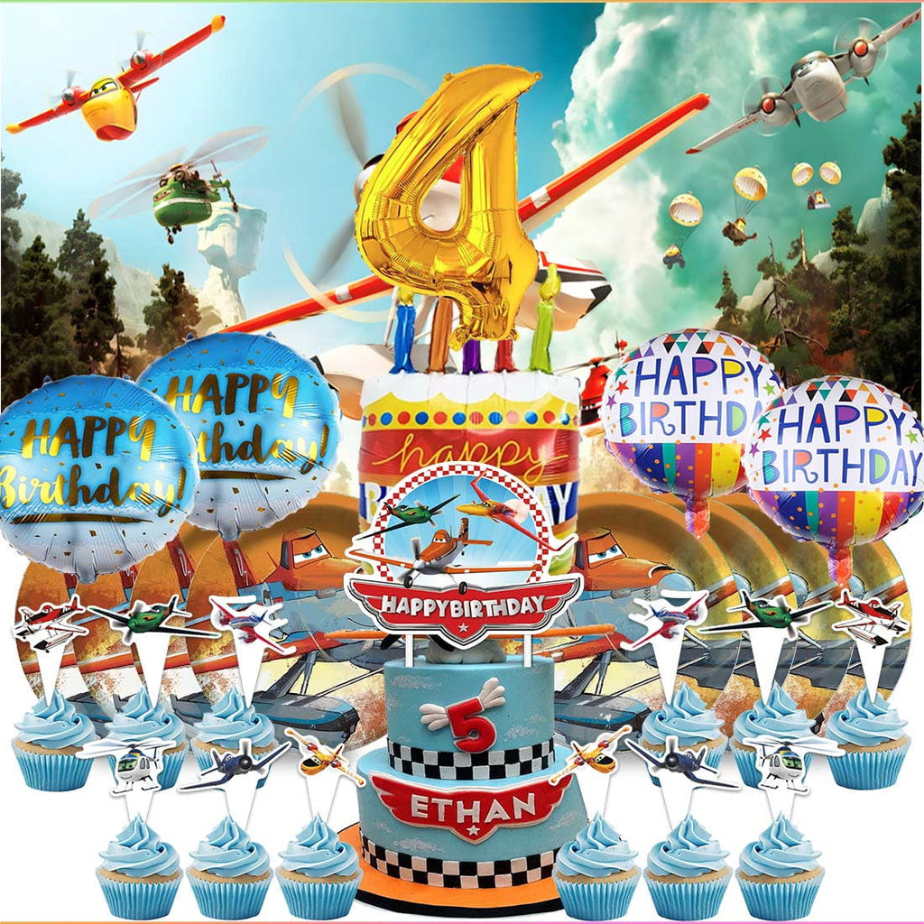 Planes Fire and Rescue 4th Tableware Balloons Cake Toppers Backdrop Banner Supplies Party Decor Plates Decorations