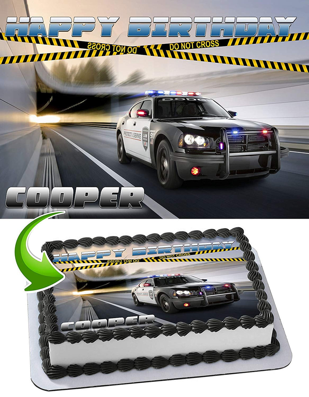 Police - Edible Cake Topper - 11.7 x 17.5 Inches 1/2 Sheet rectangular