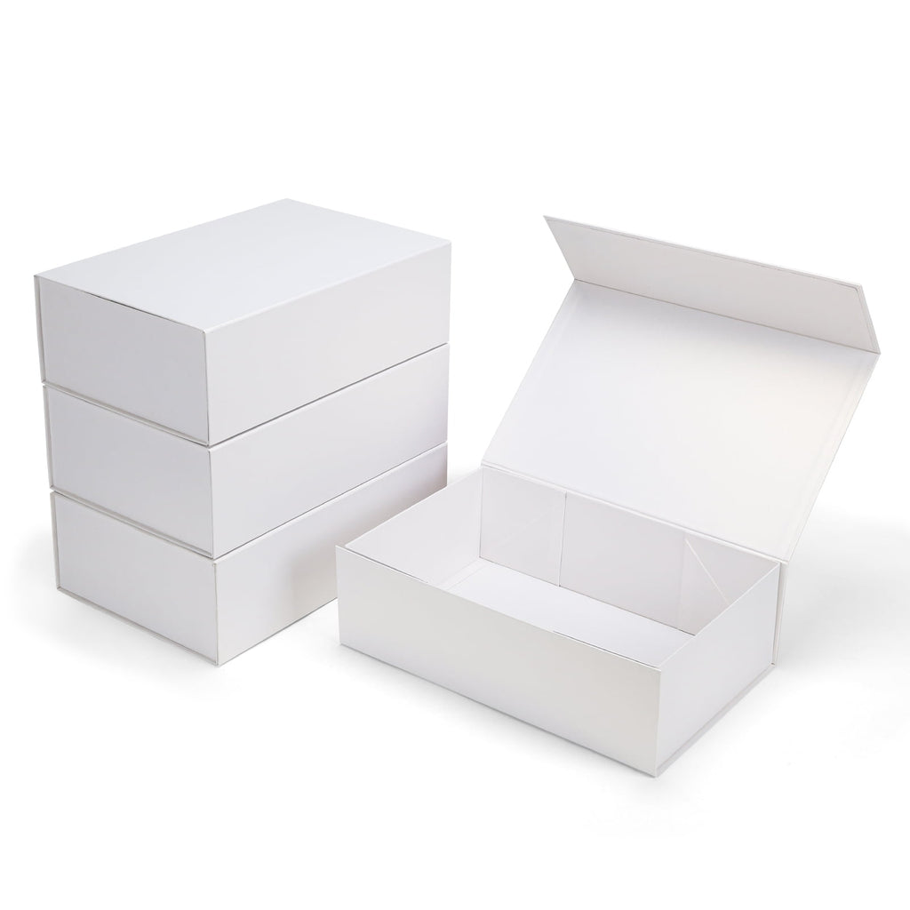 Premium White 13.8x9x4.3 Gift Boxes in a 4-piece set Magnetic Closure, Eco-Friendly, Space-Saving Storage for Gifts and Home Decor