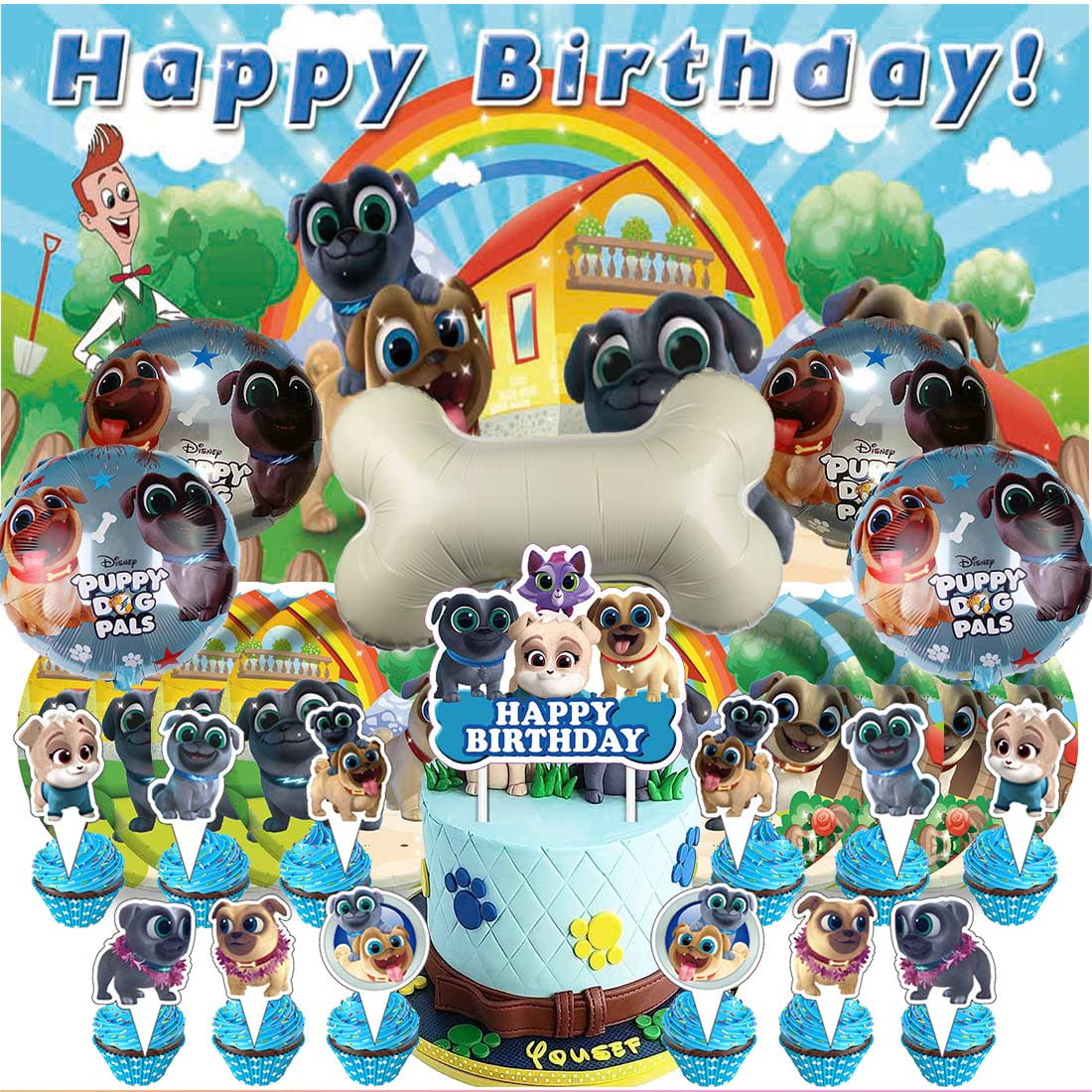 Puppy Dog Pals Party Supplies Decor Tableware Backdrop Banner Cake Topper Balloons Birthday Decorations