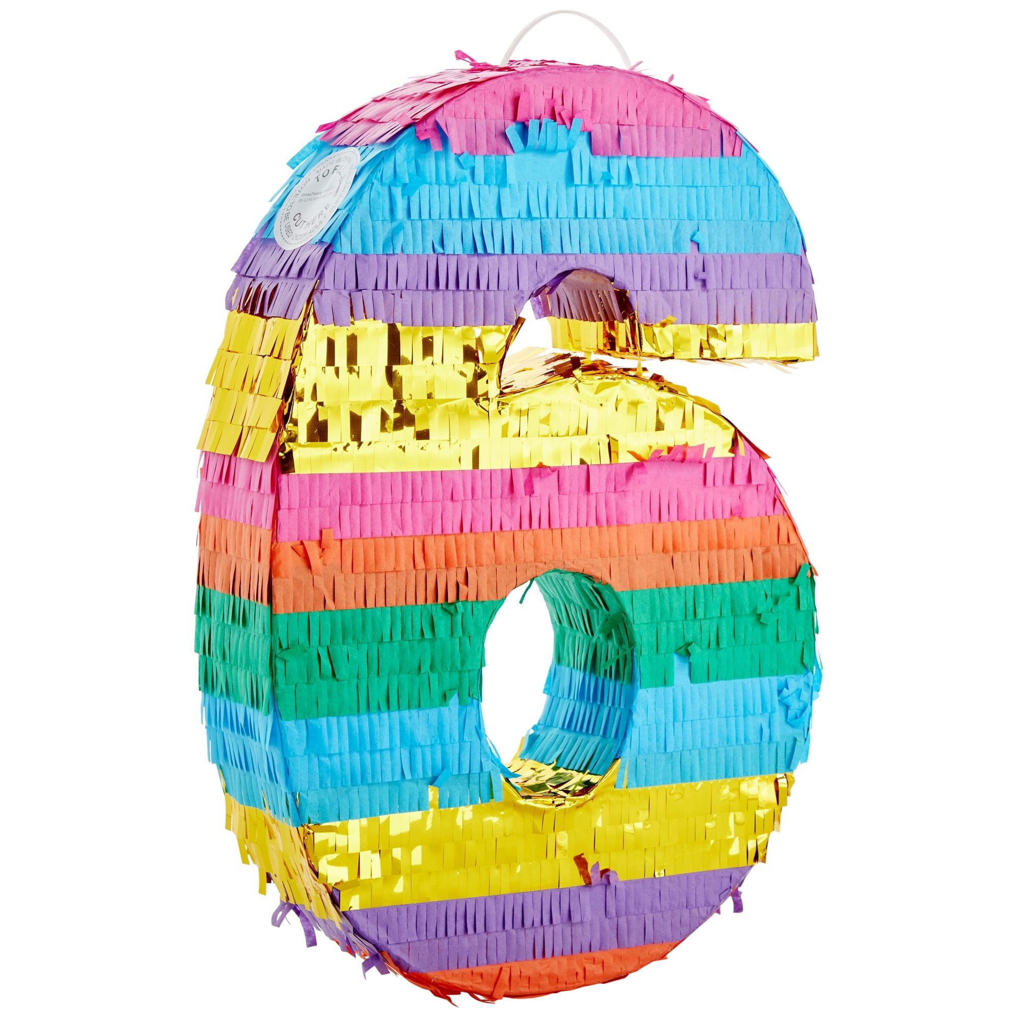 BLUE PANDA Rainbow Number 6 Pinata for Kids Ages 3-14 Birthday Party Supplies, Fiesta, Anniversary Celebration, Small (11.3 x 16.5 x 3 In)