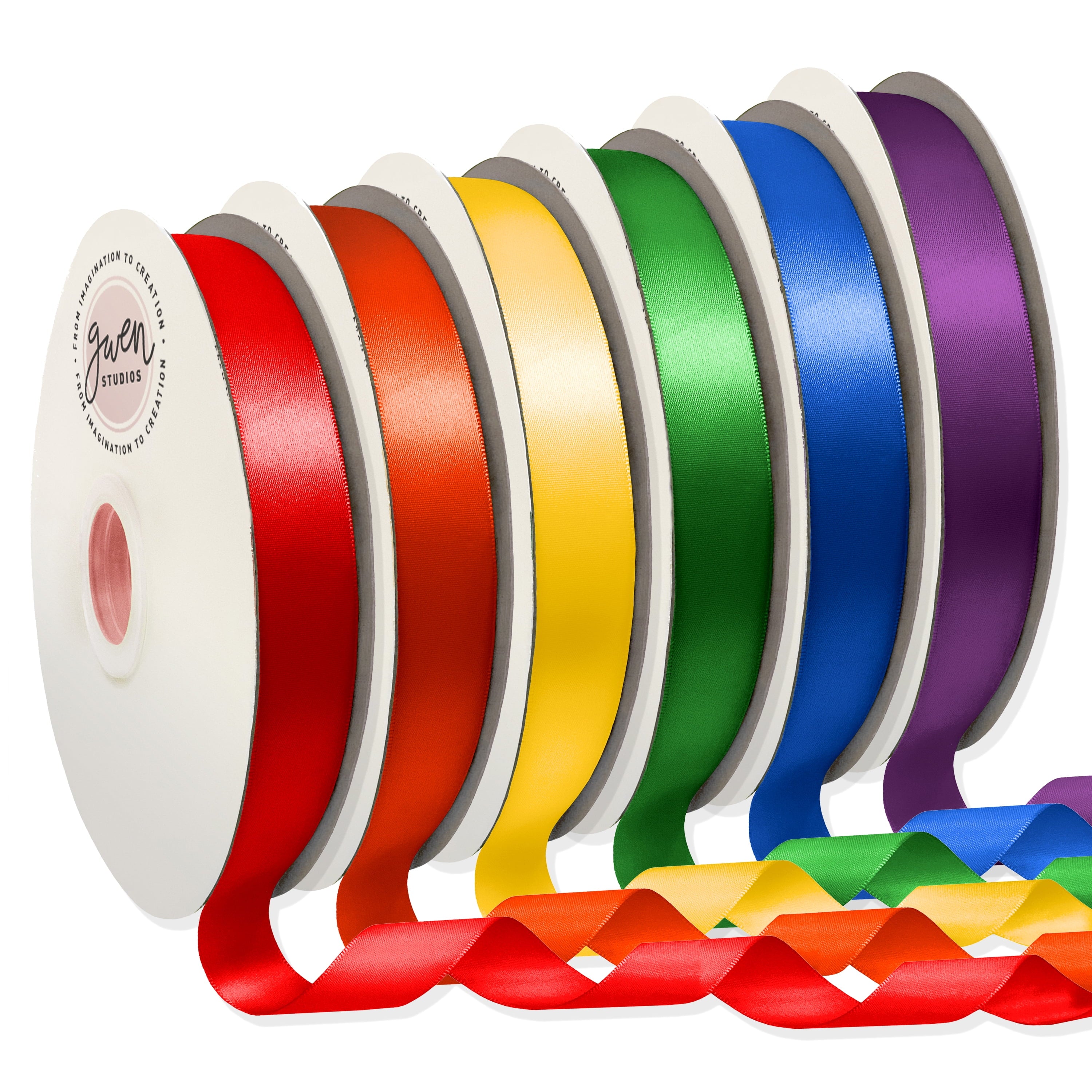 Single Faced Satin Rainbow Ribbon, 6 Colors, 5/8" x 600 Yards