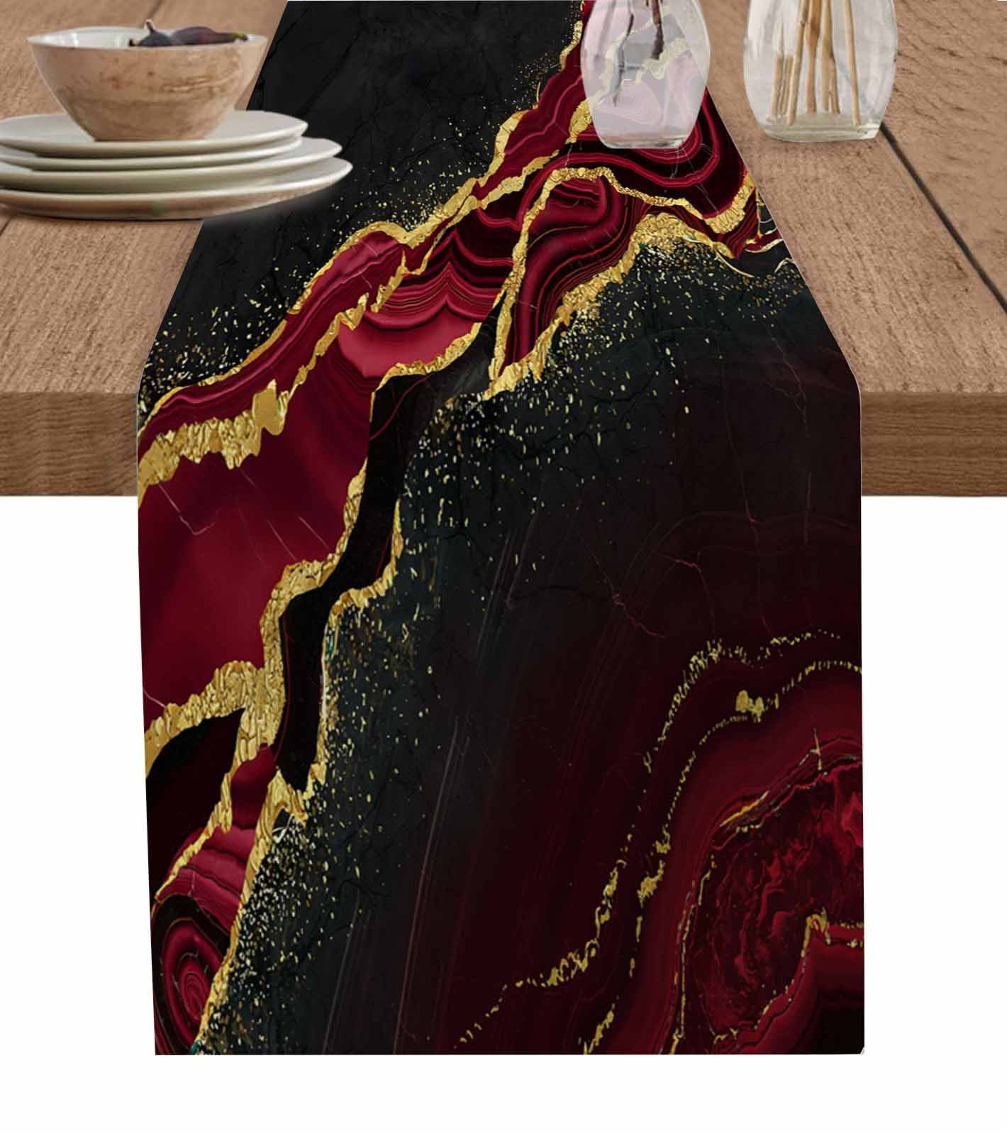 Brown Marble Table Runner Gold Abstract Vintage Modern Ombre Art Tablerunners 14 x 72 Inch, Table Decorations Tabletop Scarf for Summer Gathering Holiday Farmhouse Kitchen Dining Decor