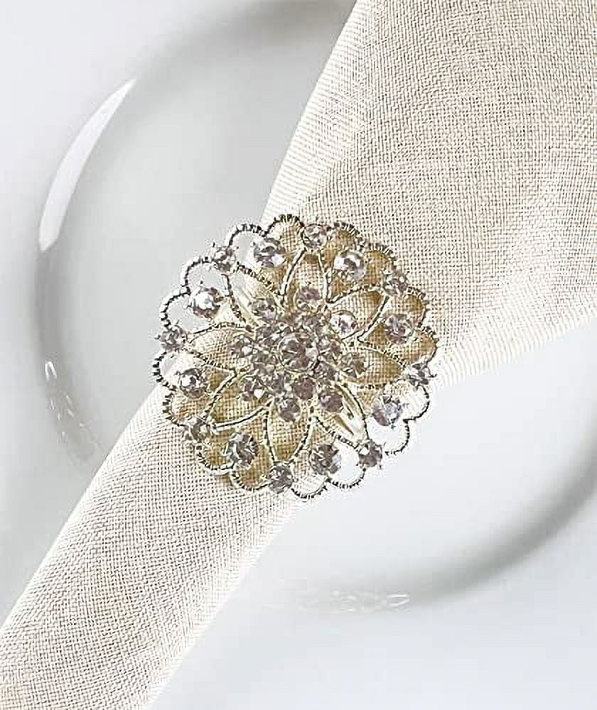 Rhinestone Crystal Flower Napkin Rings Wedding Holiday Table Decoration - Set of 4 (Purple Crystal Flower)
