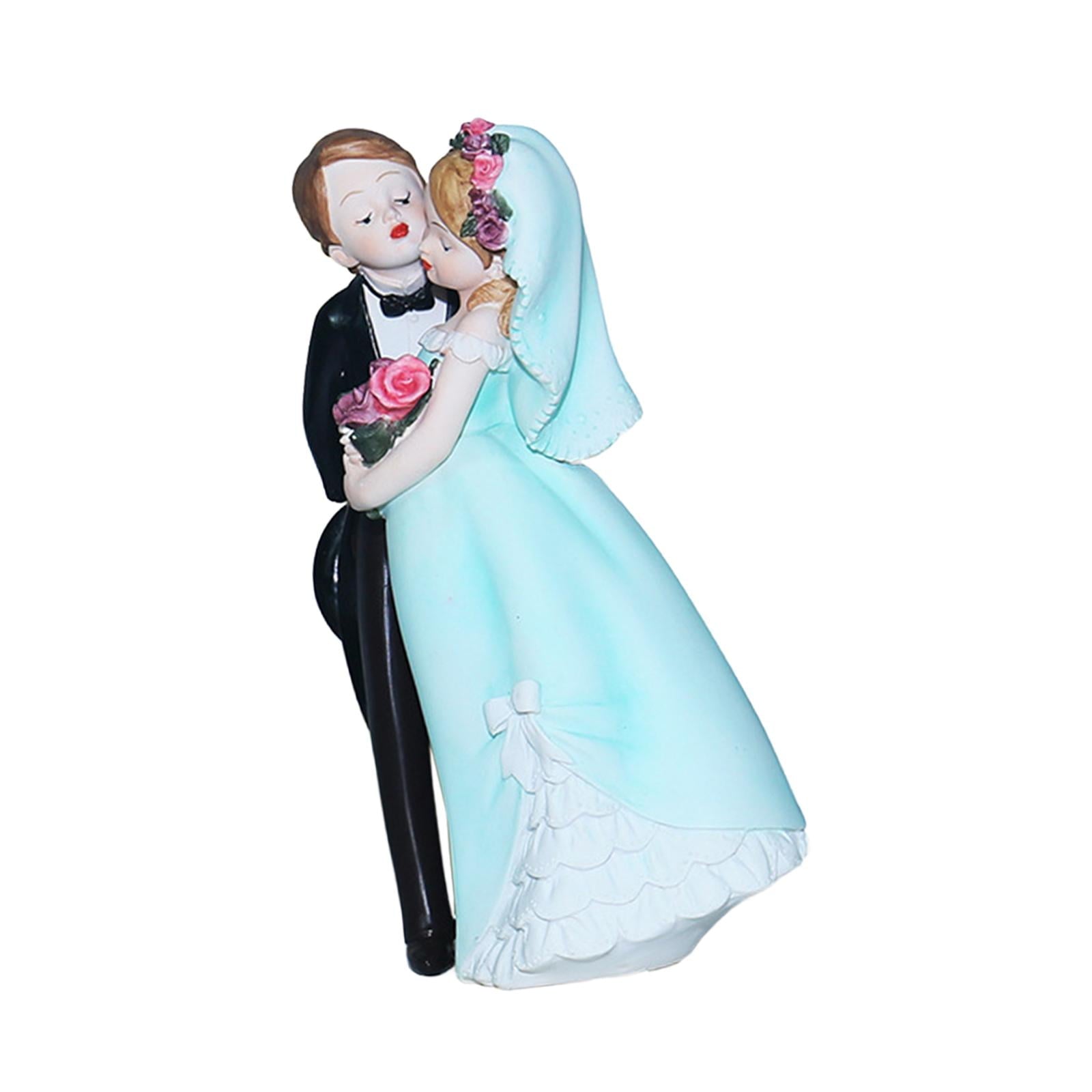 S SERENABLE Wedding Cake Topper Bride and Groom Mini DIY Micro Landscape Miniature Scene People Wedding Cake Dolls Topper for Anniversary Blue Dress