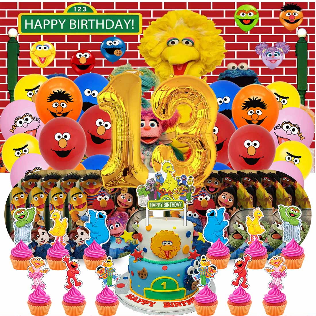 Sesame Street Balloons Party Supplies 1st Decor Tableware Birthday Cake Topper Decorations Banner Backdrop
