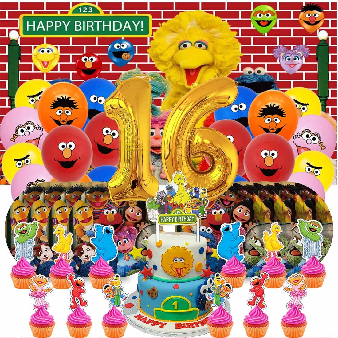Sesame Street Balloons Party Supplies 1st Decor Tableware Birthday Cake Topper Decorations Banner Backdrop