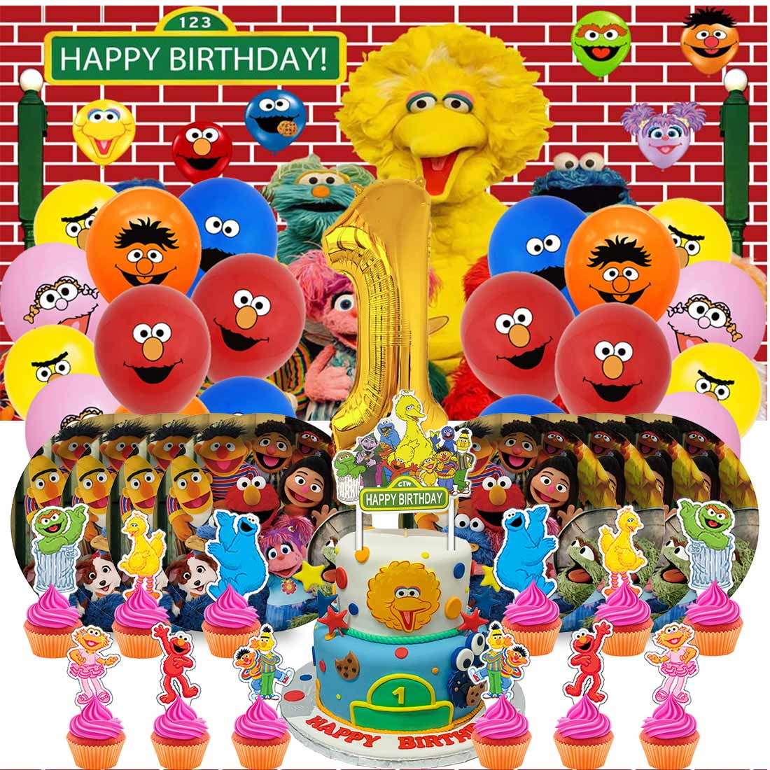 Sesame Street Balloons Party Supplies 1st Decor Tableware Birthday Cake Topper Decorations Banner Backdrop