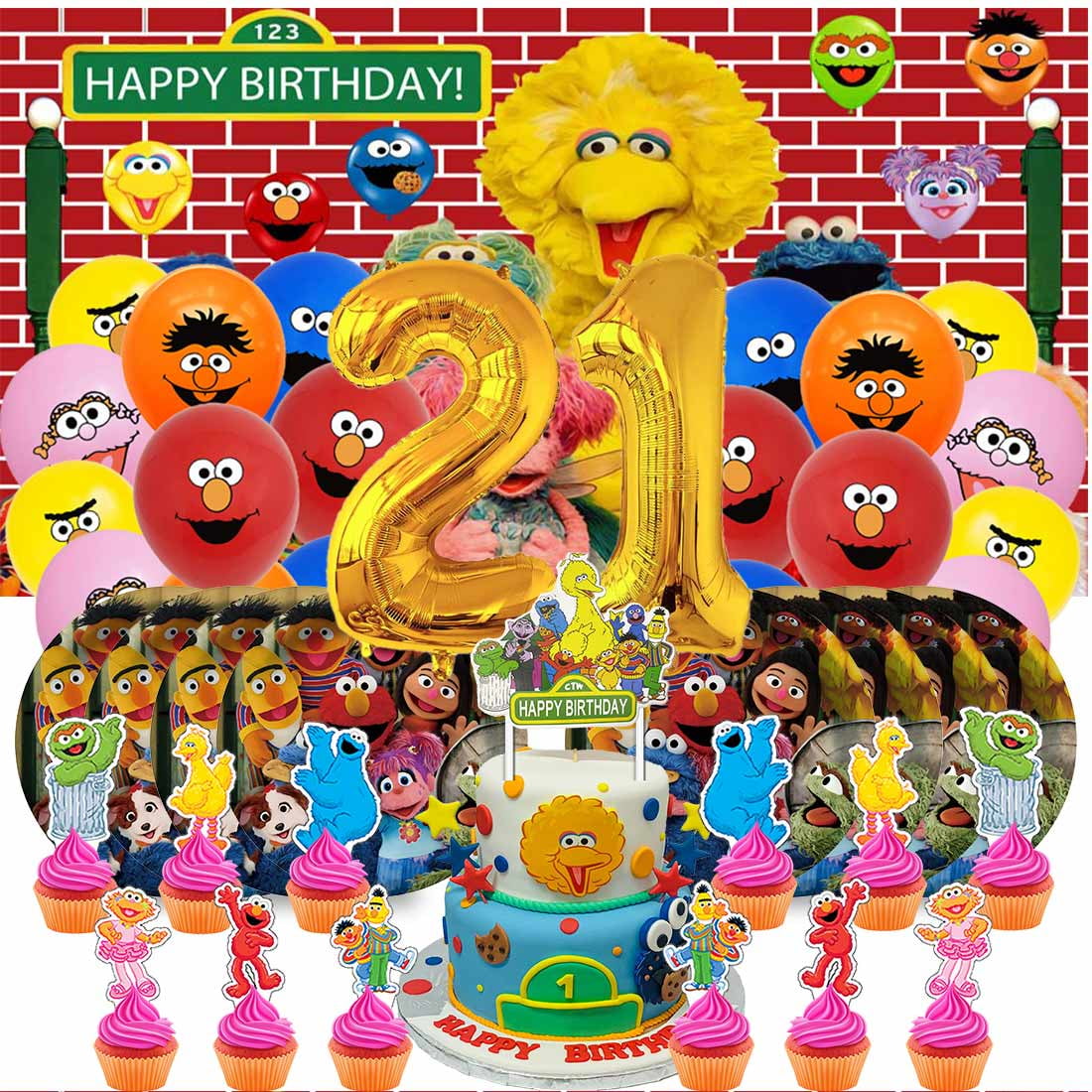 Sesame Street Balloons Party Supplies 1st Decor Tableware Birthday Cake Topper Decorations Banner Backdrop