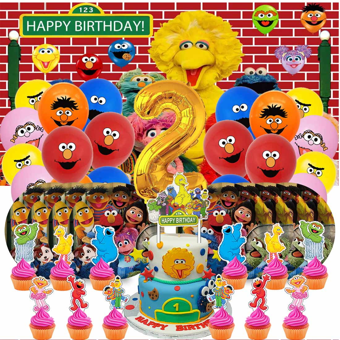 Sesame Street Balloons Party Supplies 1st Decor Tableware Birthday Cake Topper Decorations Banner Backdrop