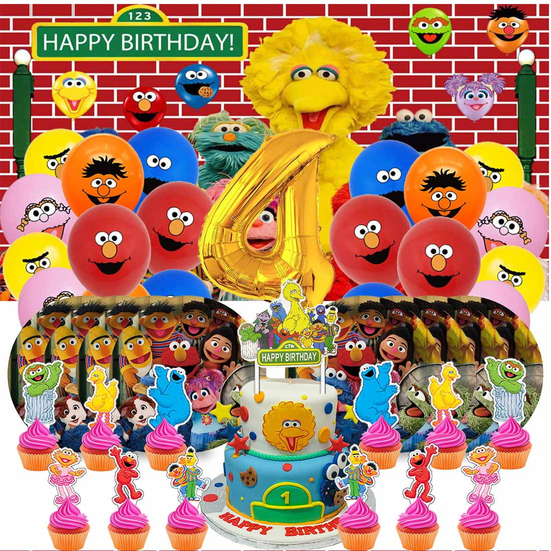 Sesame Street Balloons Party Supplies 1st Decor Tableware Birthday Cake Topper Decorations Banner Backdrop