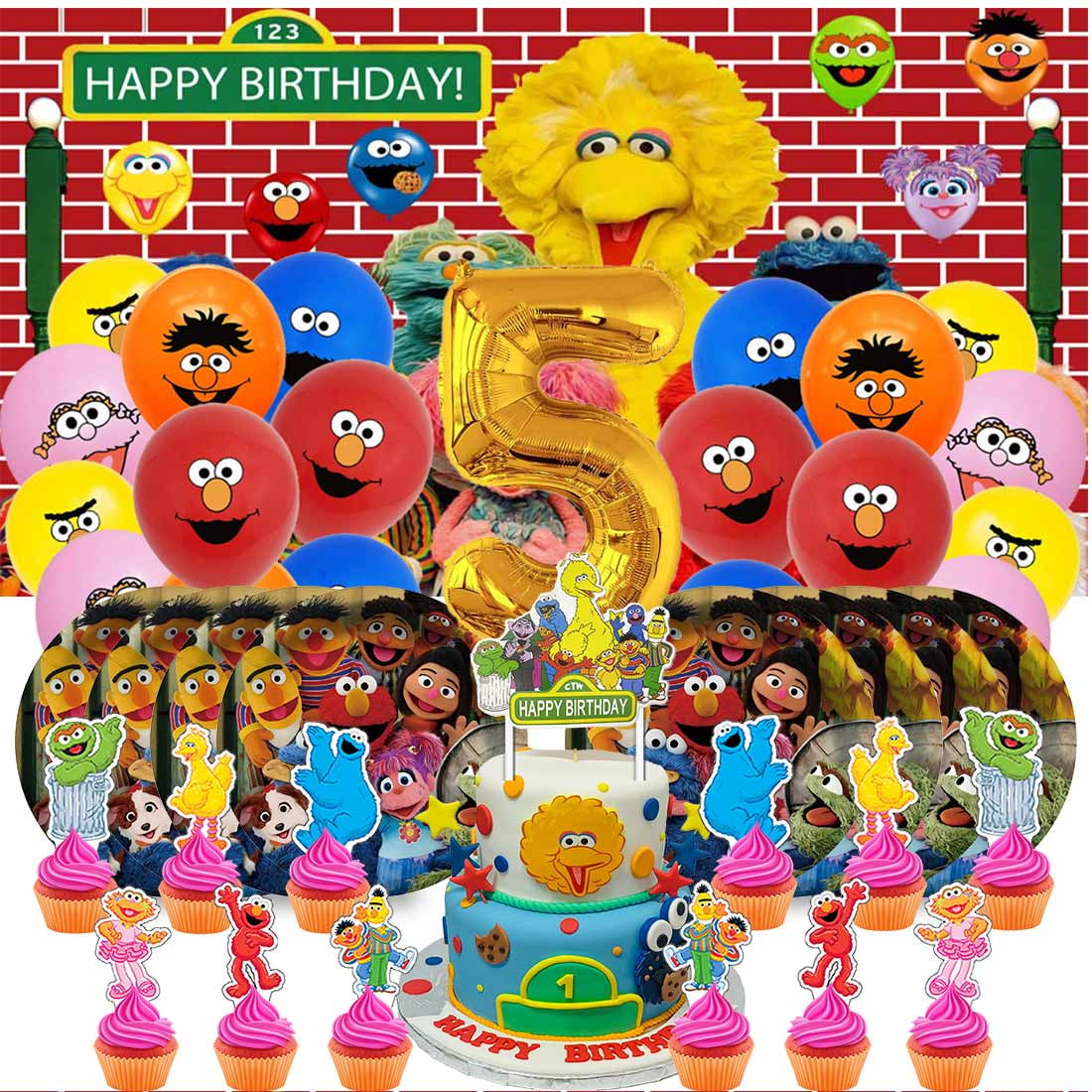 Sesame Street Balloons Party Supplies 1st Decor Tableware Birthday Cake Topper Decorations Banner Backdrop