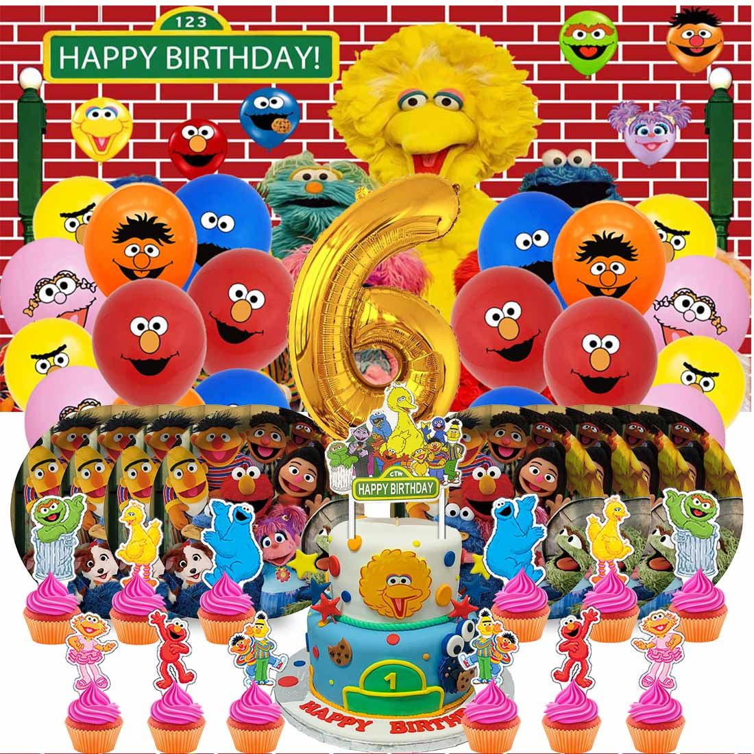 Sesame Street Balloons Party Supplies 1st Decor Tableware Birthday Cake Topper Decorations Banner Backdrop